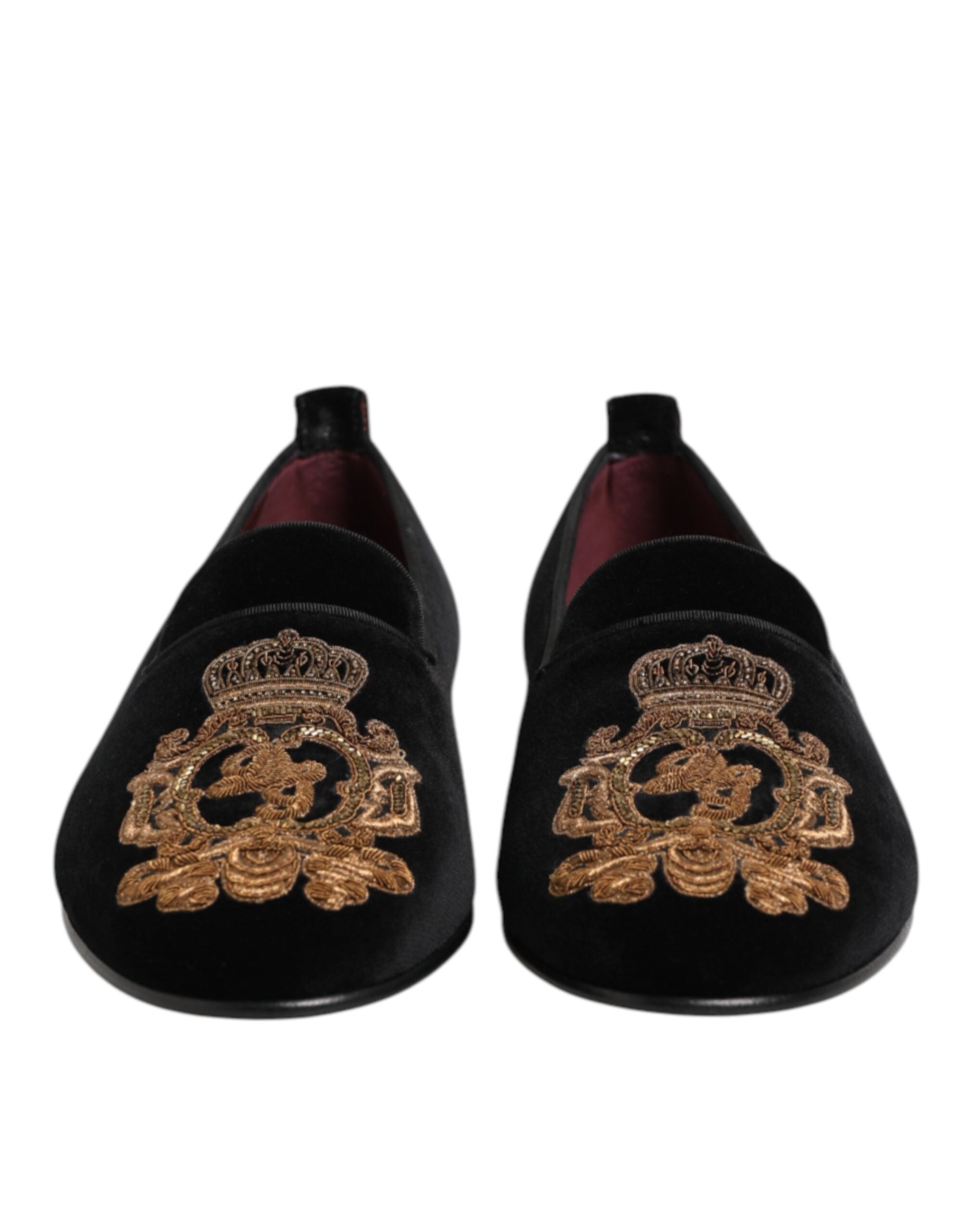 Dolce & Gabbana Schwarzer Samt Gold Crown Herren Loafers Schuhe-3