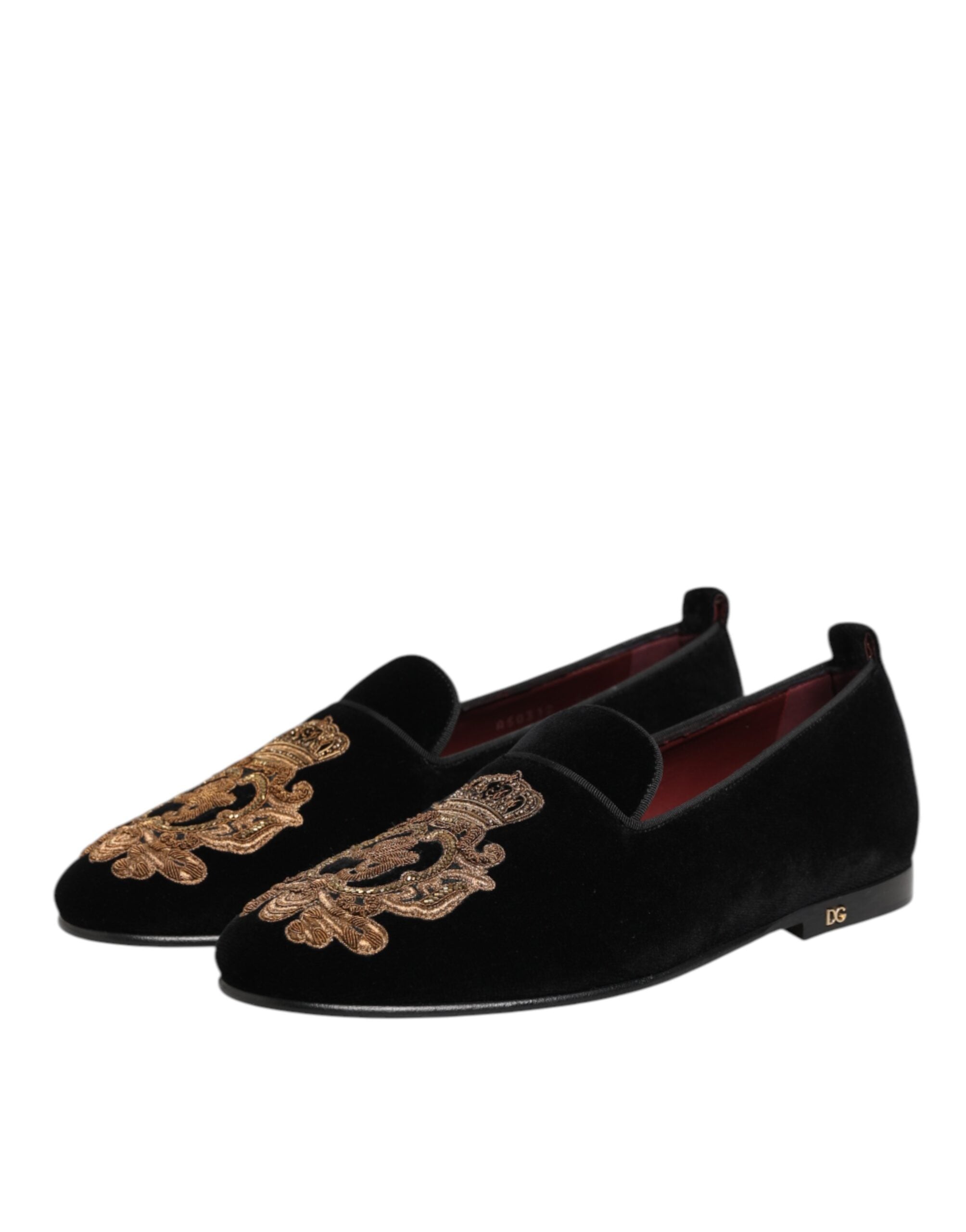 Dolce & Gabbana Schwarzer Samt Gold Crown Herren Loafers Schuhe-6