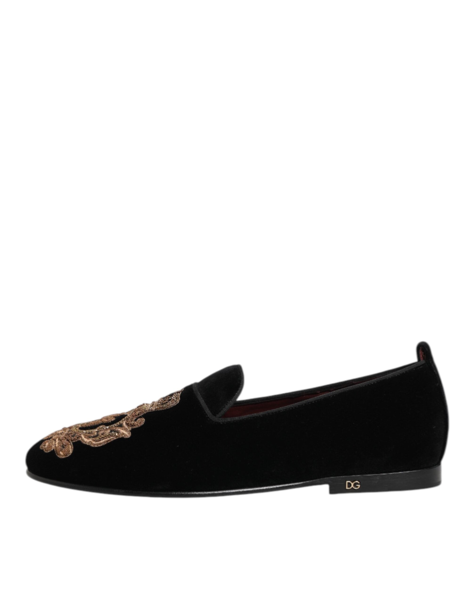 Dolce & Gabbana Schwarzer Samt Gold Crown Herren Loafers Schuhe-8