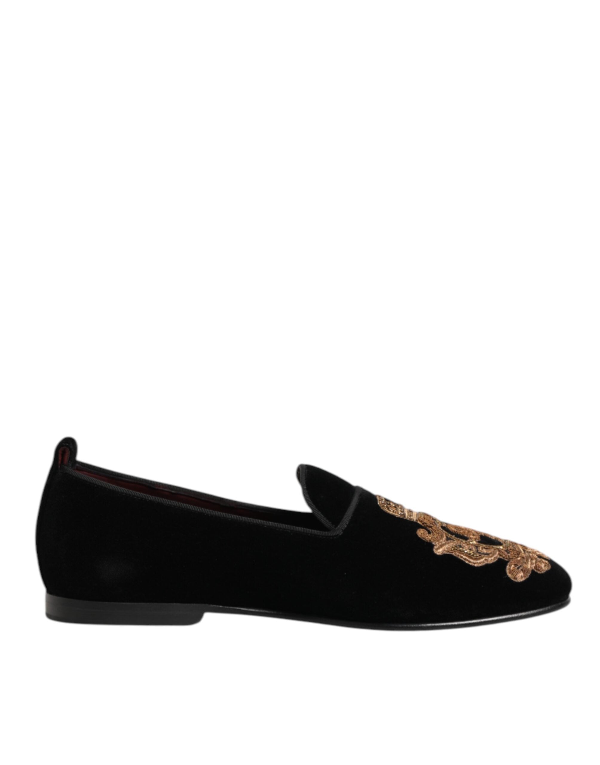 Dolce & Gabbana Schwarzer Samt Gold Crown Herren Loafers Schuhe-1