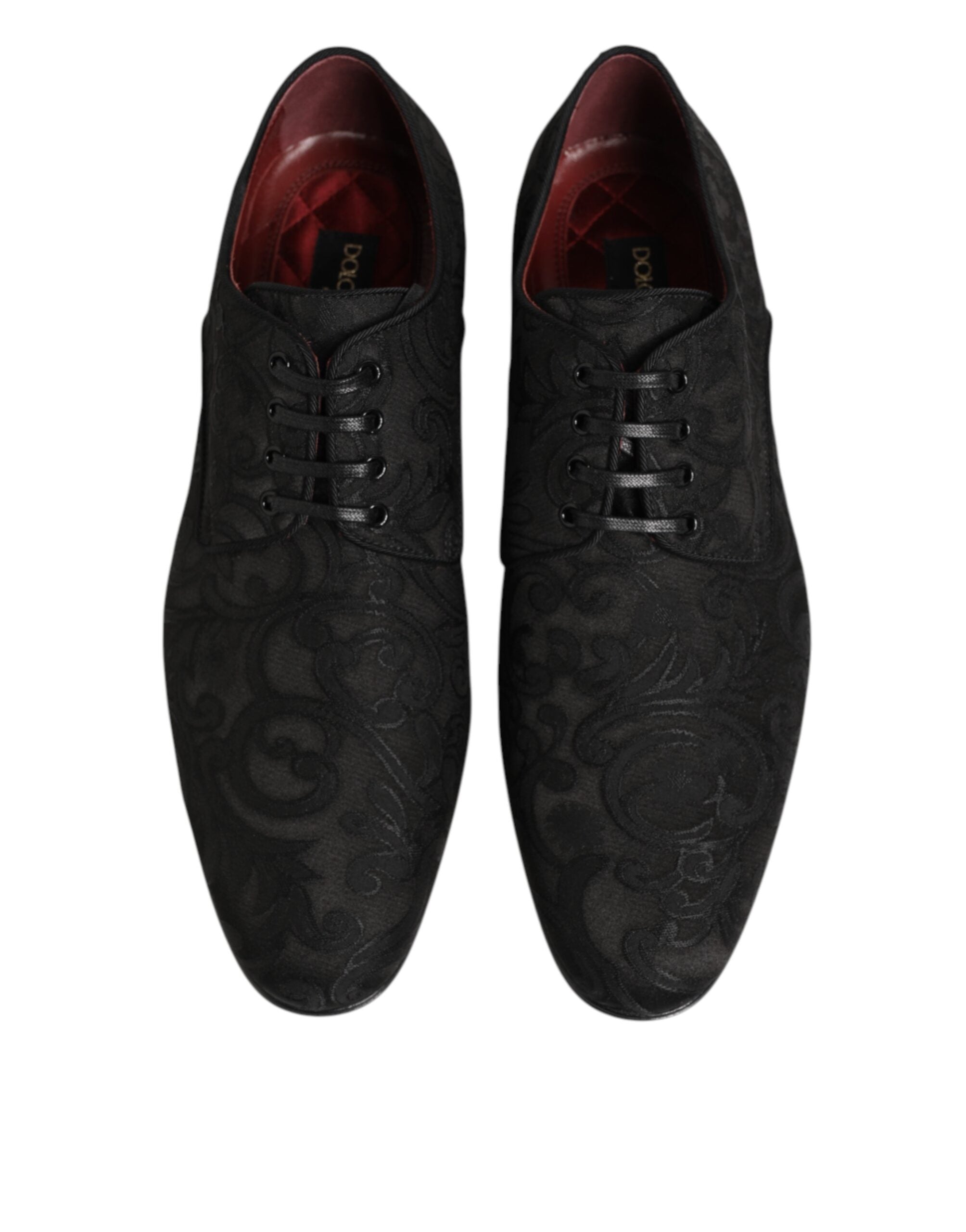 Dolce & Gabbana Black Brocade Lace Up Derby Men's Dress Shoes-4