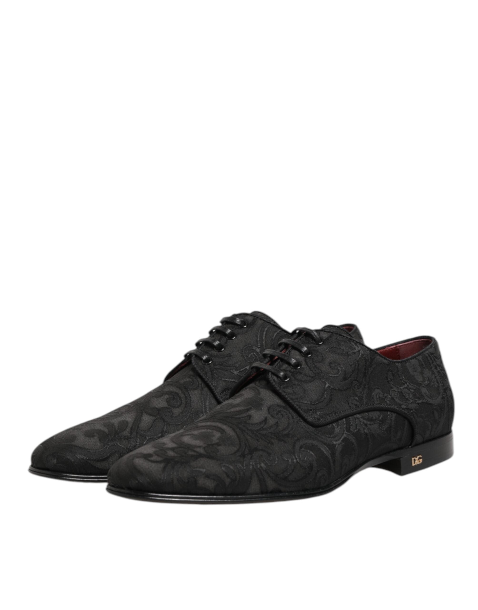 Dolce & Gabbana Black Brocade Lace Up Derby Men's Dress Shoes-5