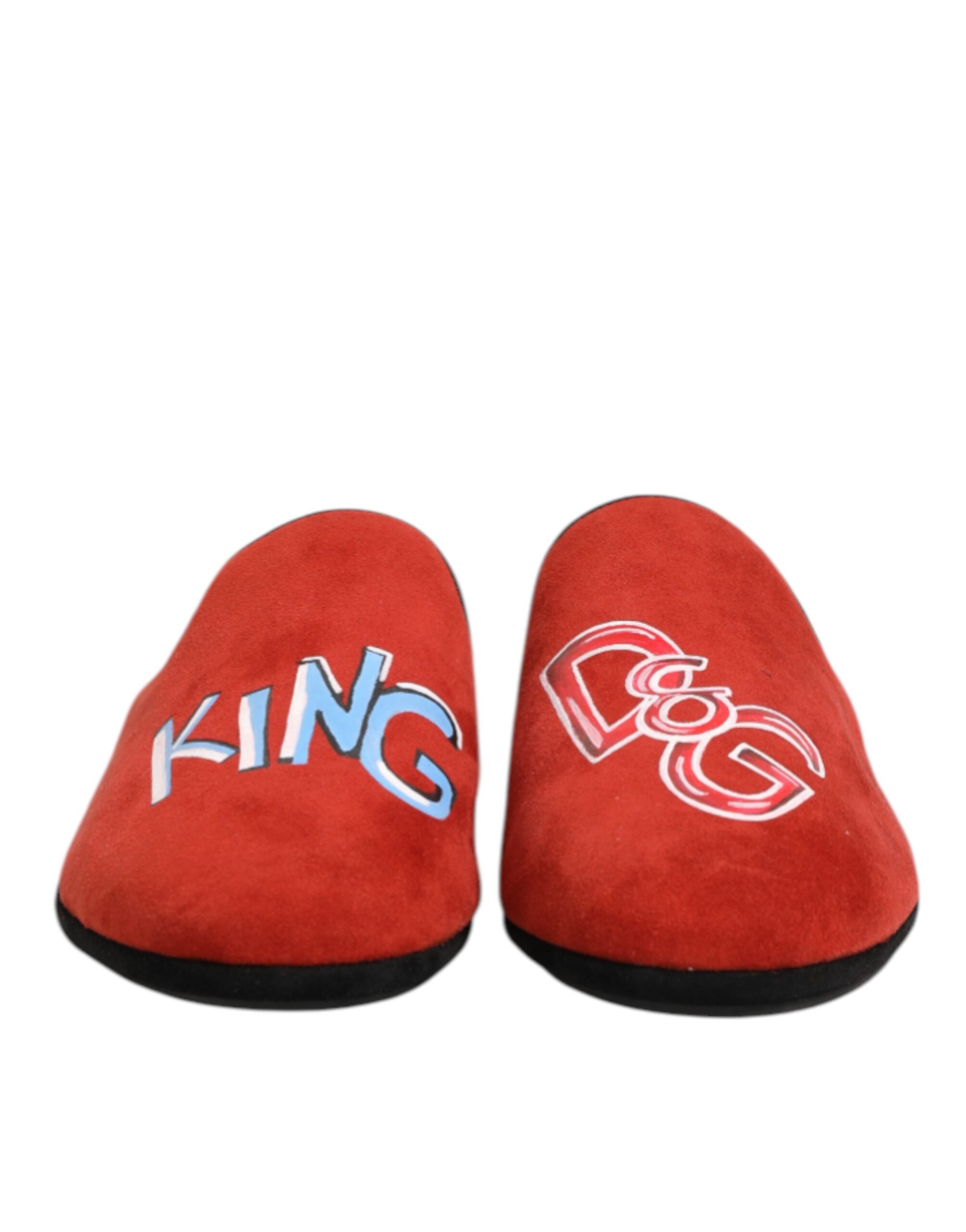 Dolce & Gabbana Red Suede DG King Men's Slippers Shoes-3