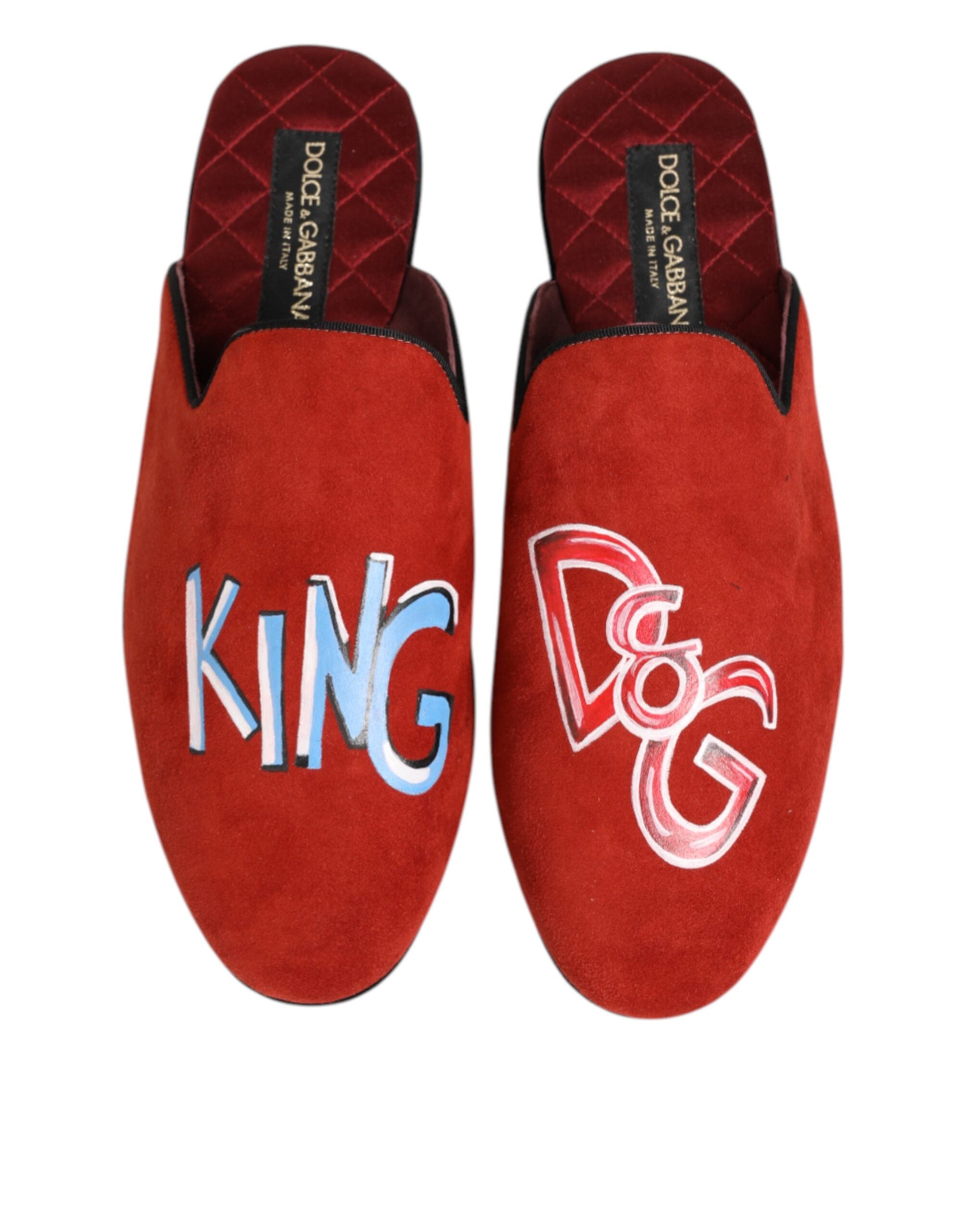 Dolce & Gabbana Red Suede DG King Men's Slippers Shoes-4