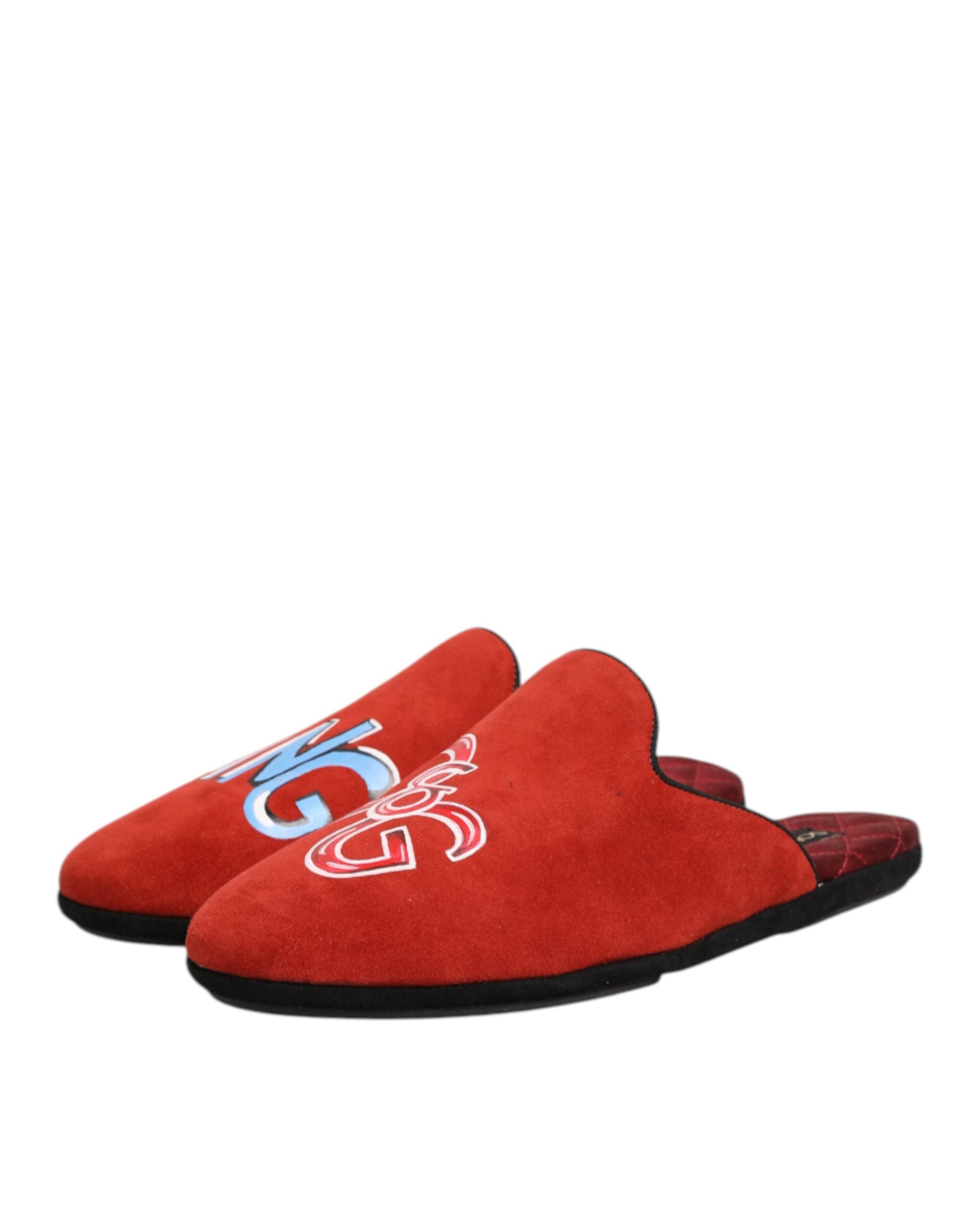 Dolce & Gabbana Red Suede DG King Men's Slippers Shoes-5