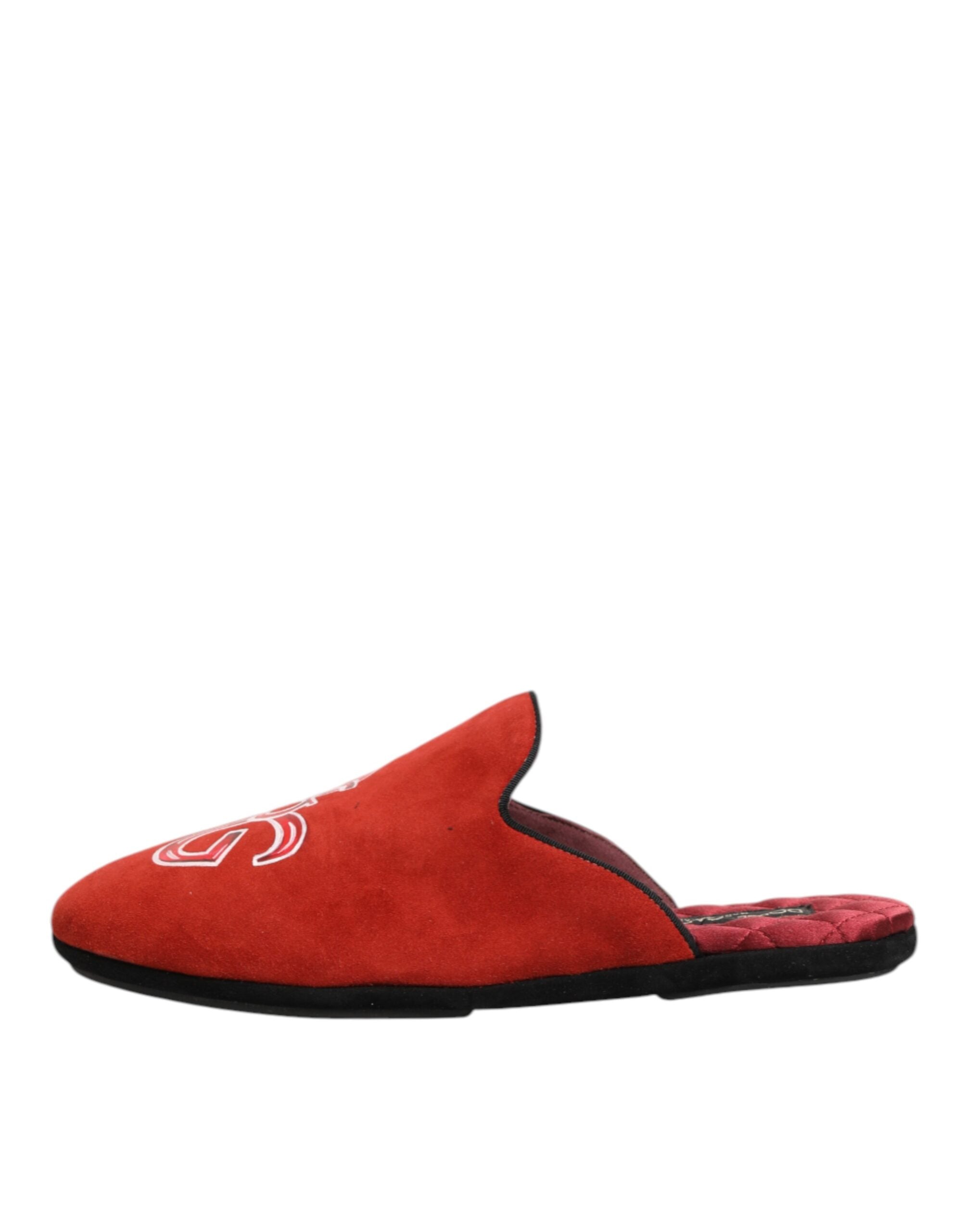 Dolce & Gabbana Red Suede DG King Men's Slippers Shoes-7