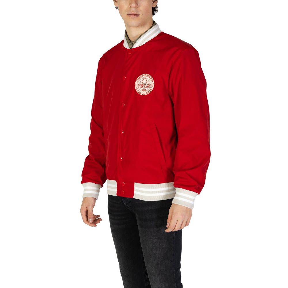 Replay Red Cotton Bomber Jacket-3