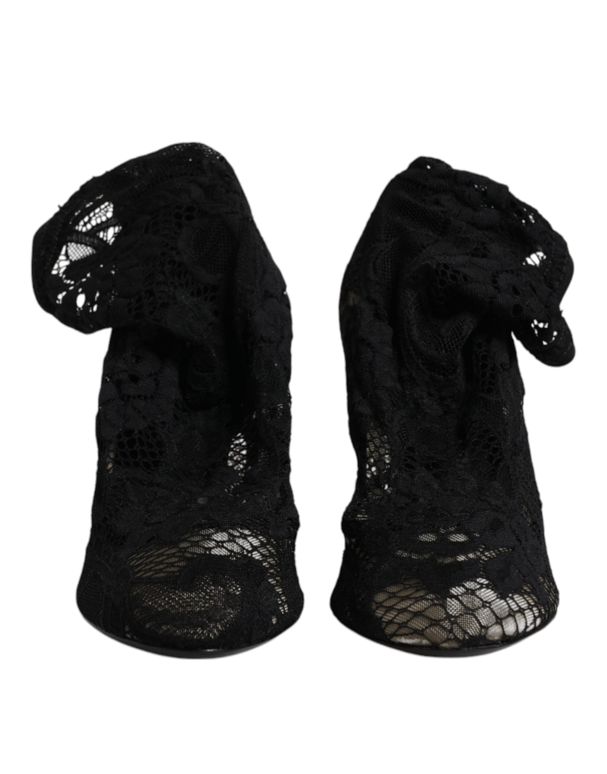 Dolce & Gabbana Black Lace Stretch Heels Mid Calf Boots Shoes-3