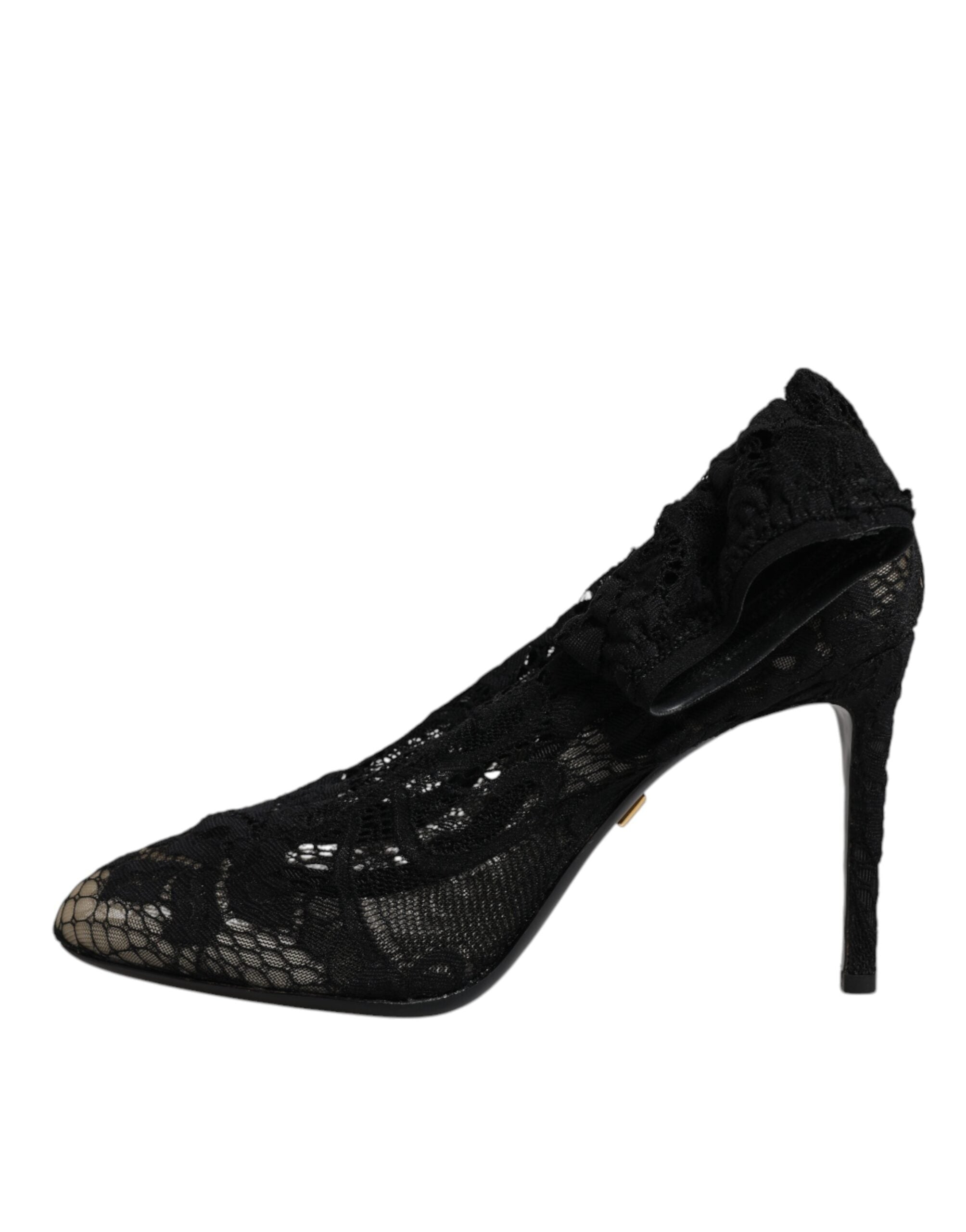 Dolce & Gabbana Black Lace Stretch Heels Mid Calf Boots Shoes-7