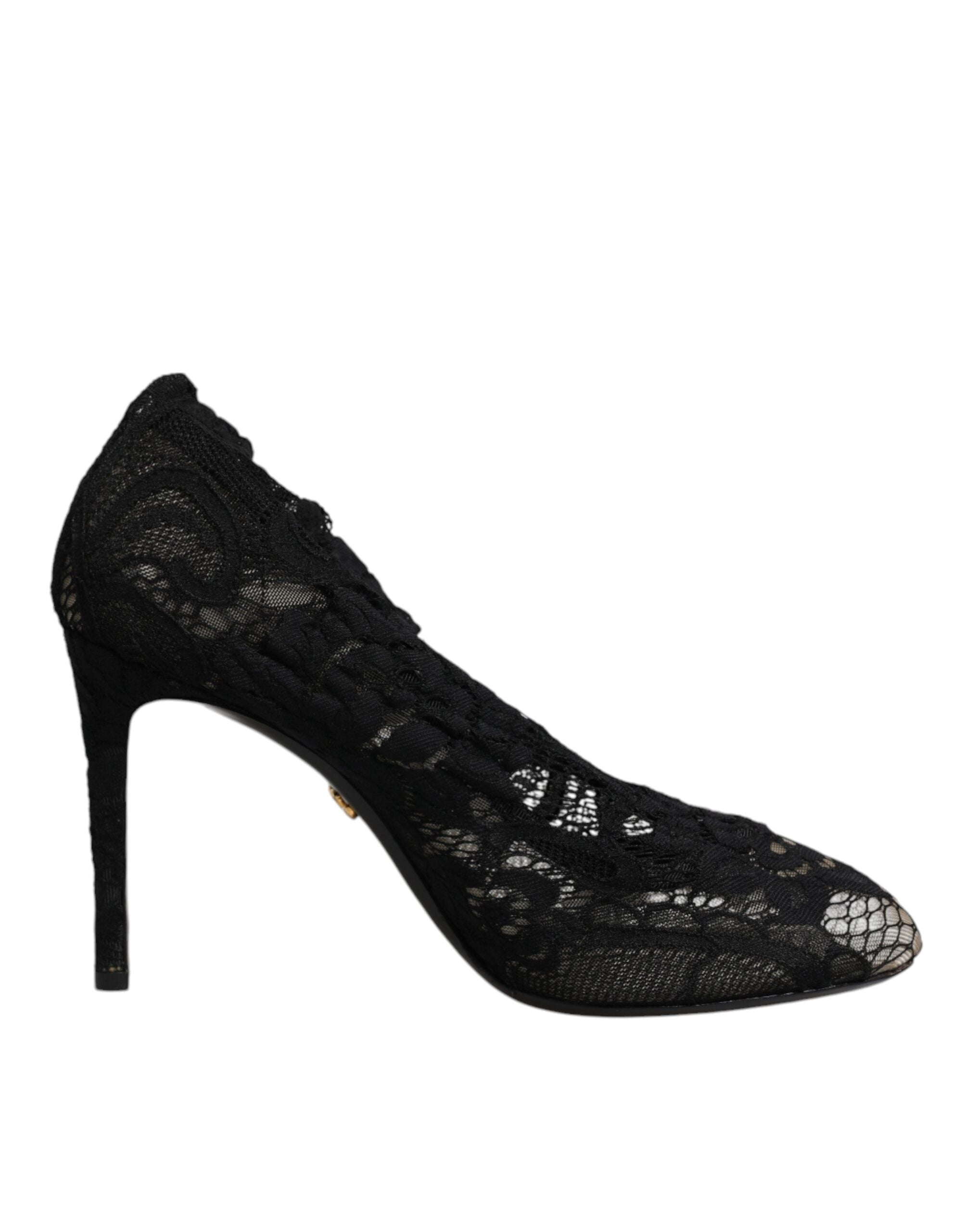 Dolce & Gabbana Black Lace Stretch Heels Mid Calf Boots Shoes-1