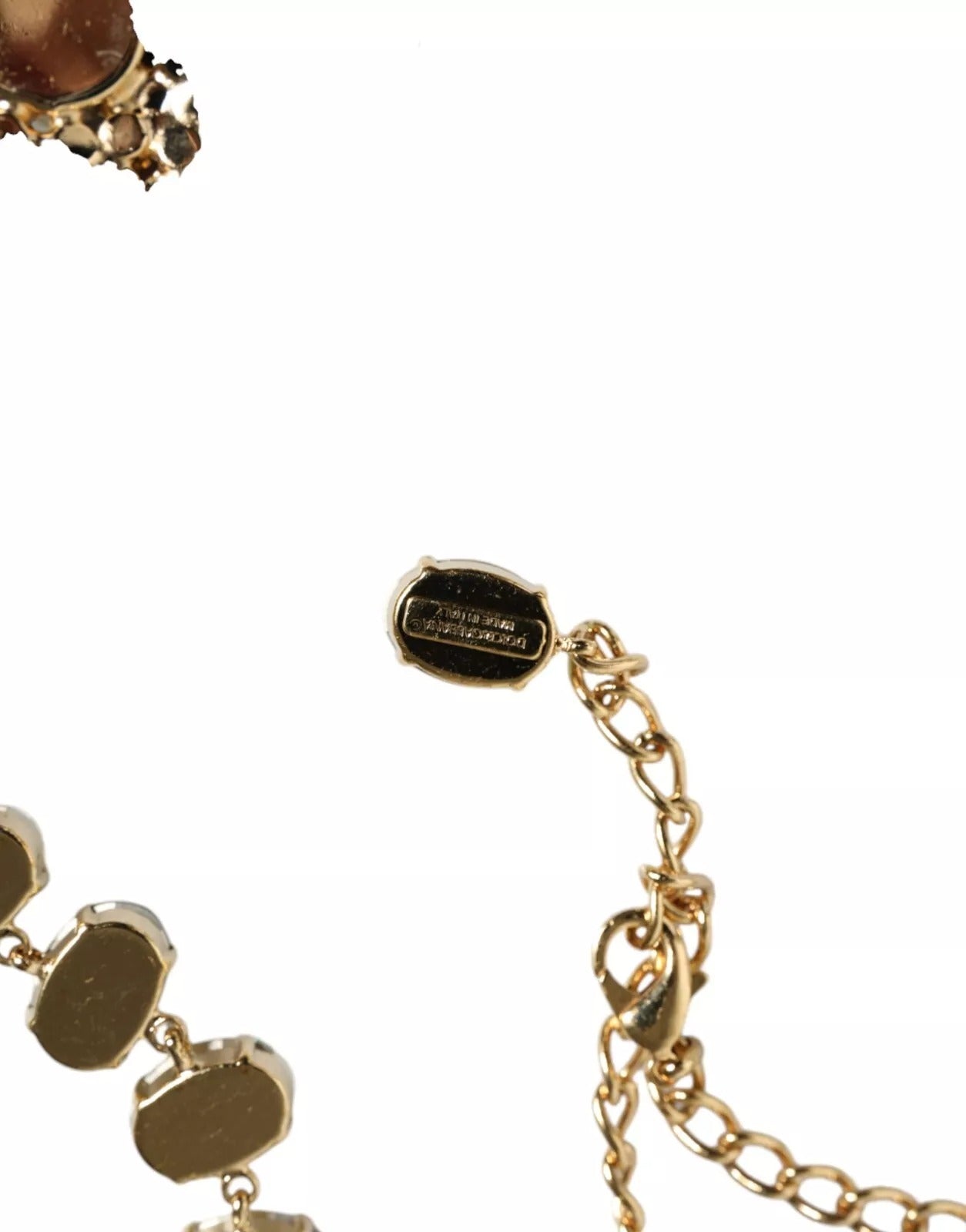 Dolce & Gabbana Gold and Brass Link Chain Rose Petal Crystal Necklace-4