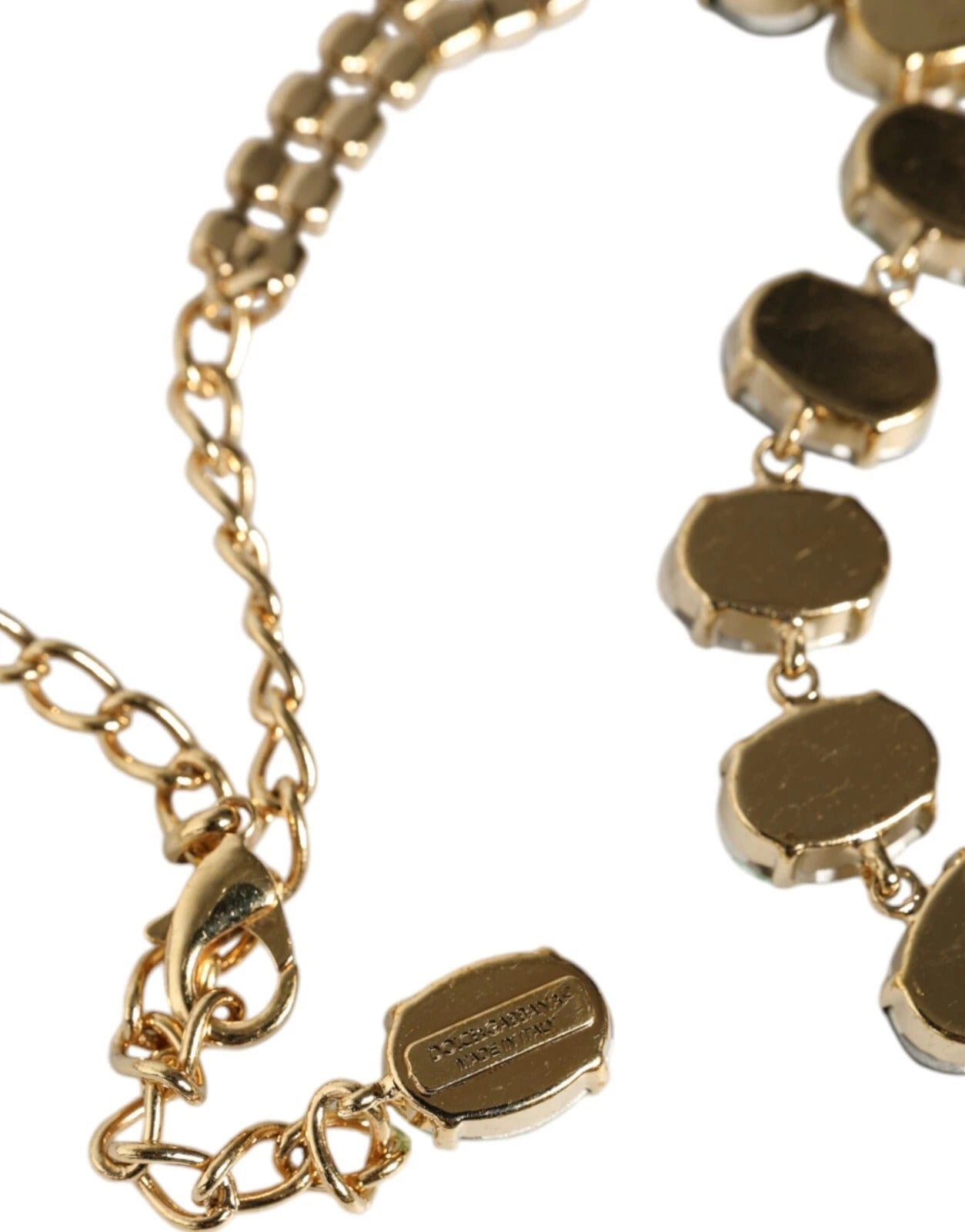 Dolce & Gabbana Gold and Brass Link Chain Rose Petal Crystal Necklace-5