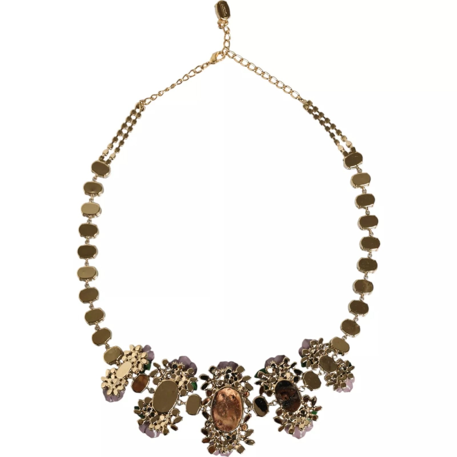Dolce & Gabbana Gold and Brass Link Chain Rose Petal Crystal Necklace-6