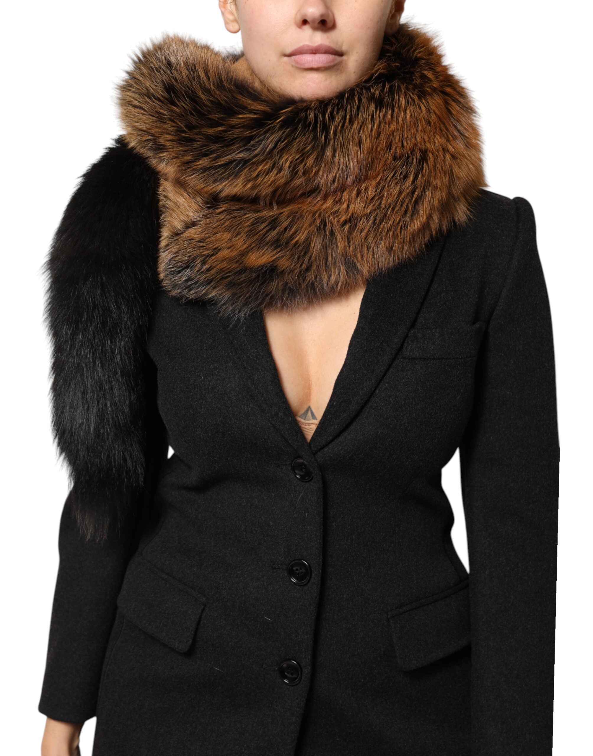 Dolce & Gabbana Brown Red Fox Fur Neck Cashmere Warmer Scarf-2