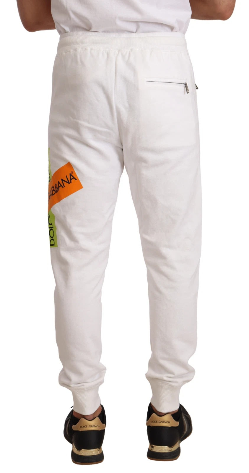 Dolce & Gabbana White Cotton Logo Patch Sweatpants Jogging Pants-2