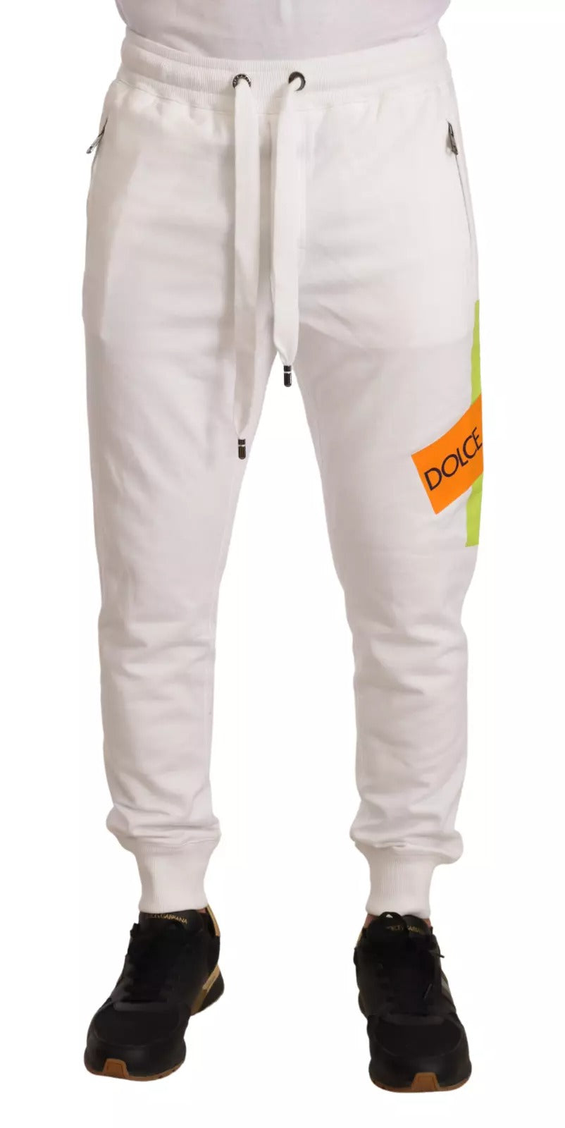 Dolce & Gabbana White Cotton Logo Patch Sweatpants Jogging Pants-1