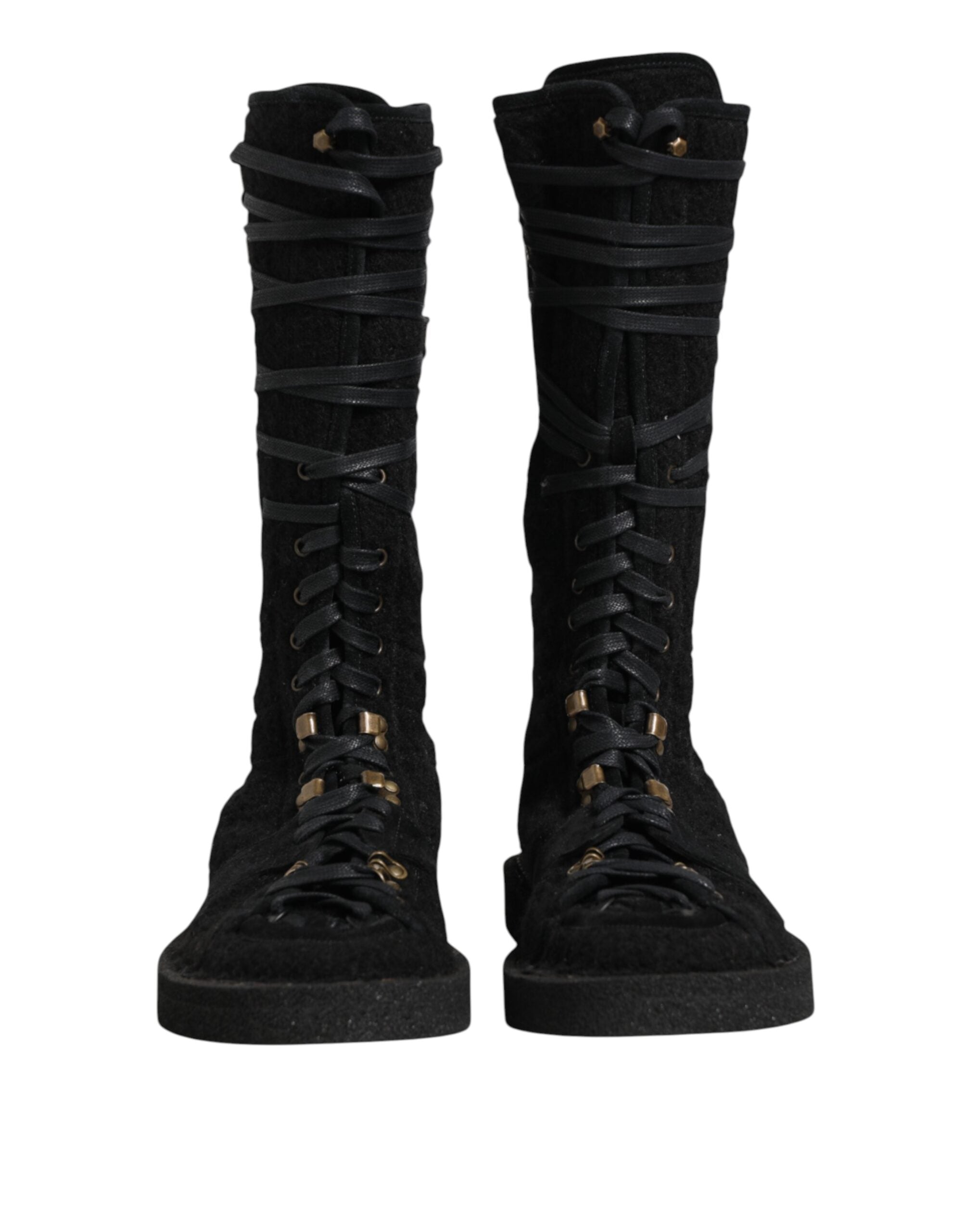 Dolce & Gabbana Black Alpaca Wool Suede Mid Calf Boots Shoes-3