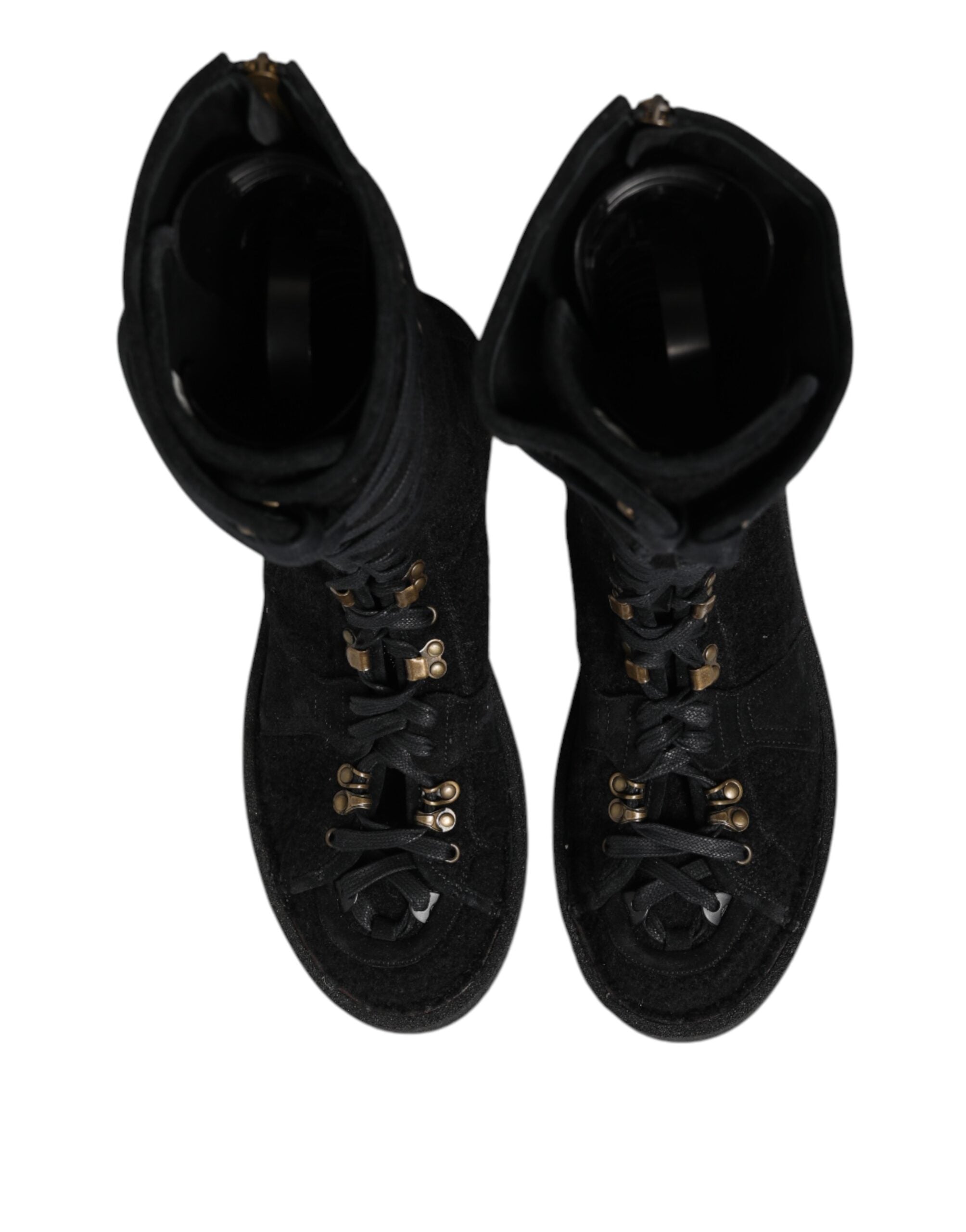 Dolce & Gabbana Black Alpaca Wool Suede Mid Calf Boots Shoes-4