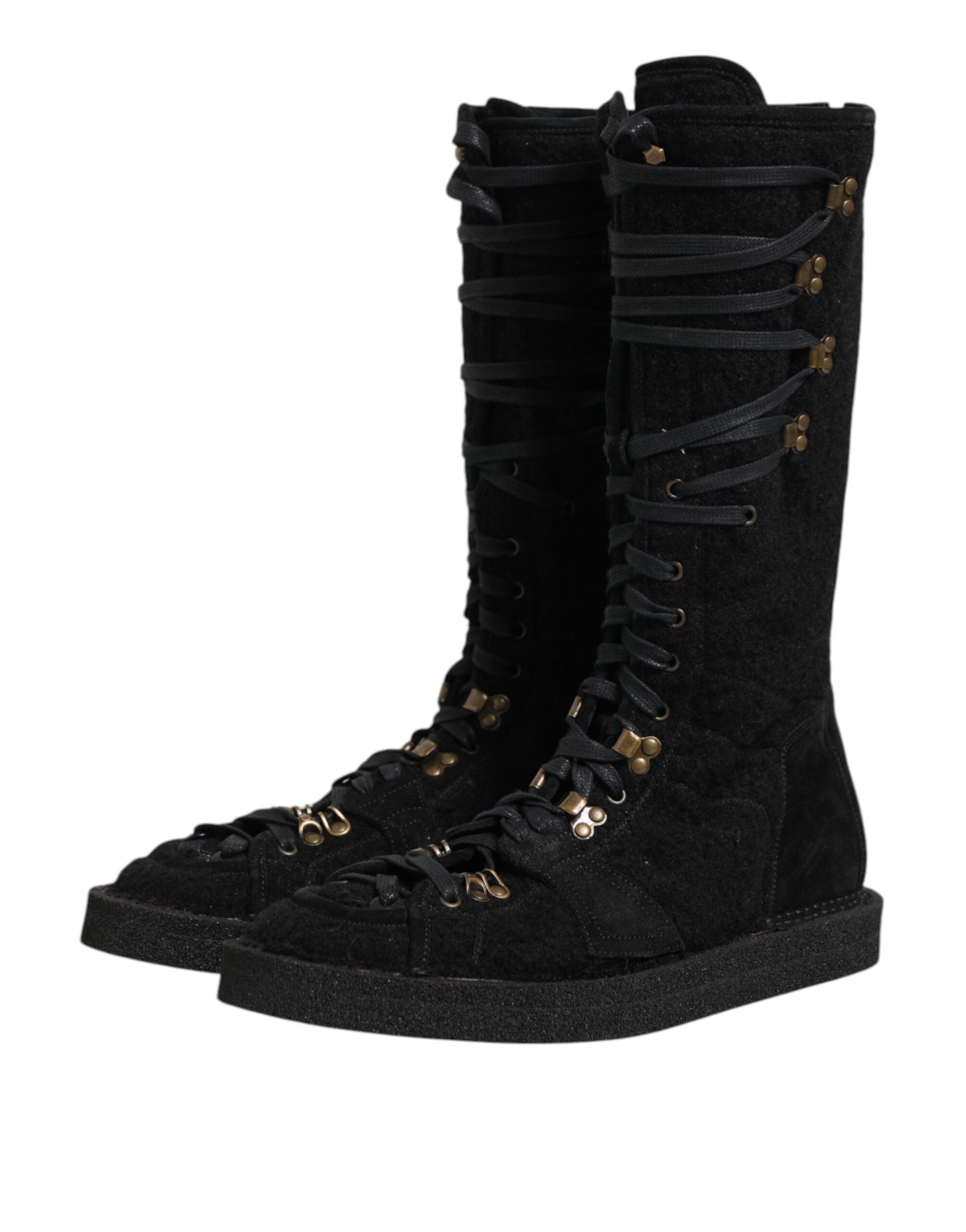 Dolce & Gabbana Black Alpaca Wool Suede Mid Calf Boots Shoes-5