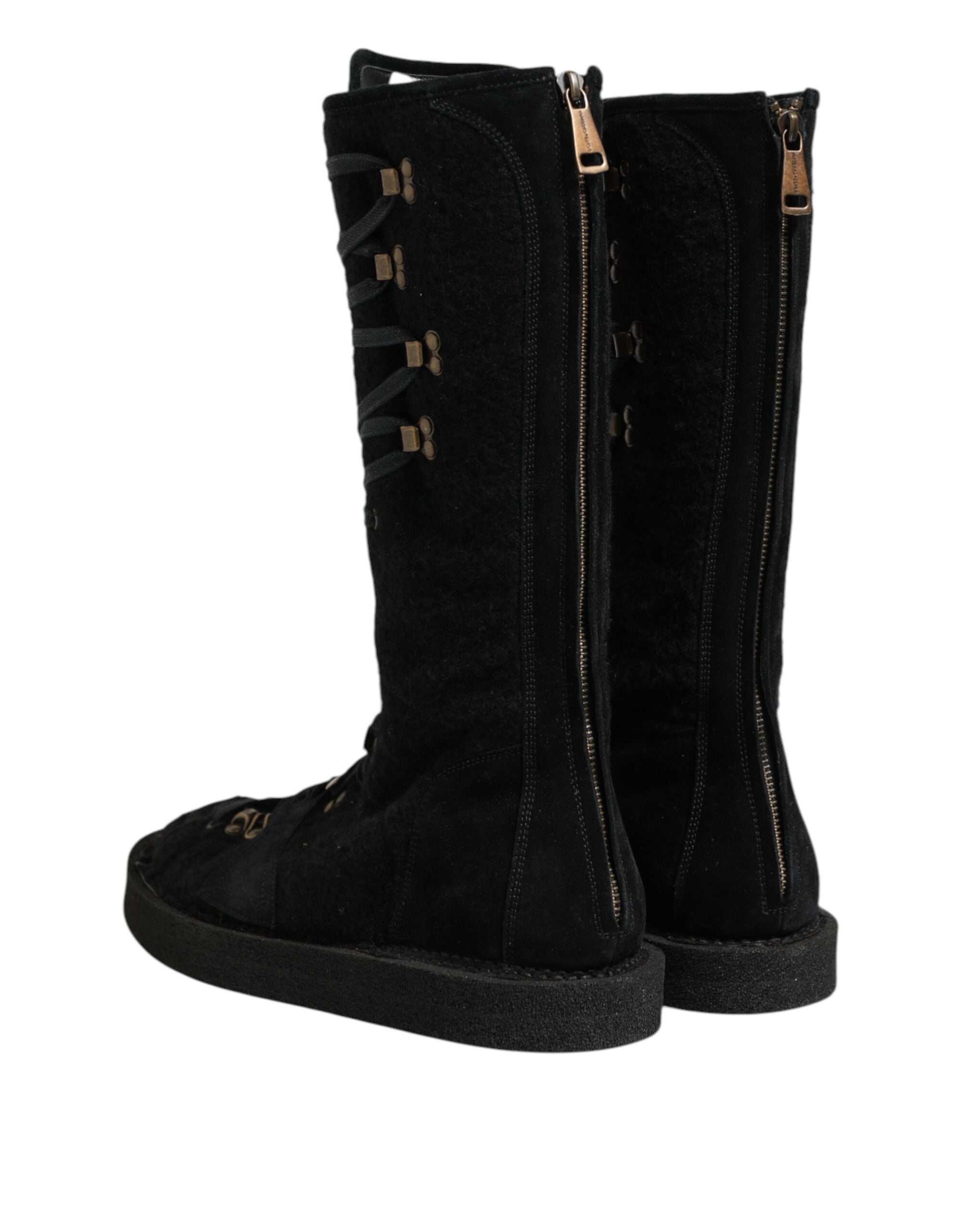 Dolce & Gabbana Black Alpaca Wool Suede Mid Calf Boots Shoes-6