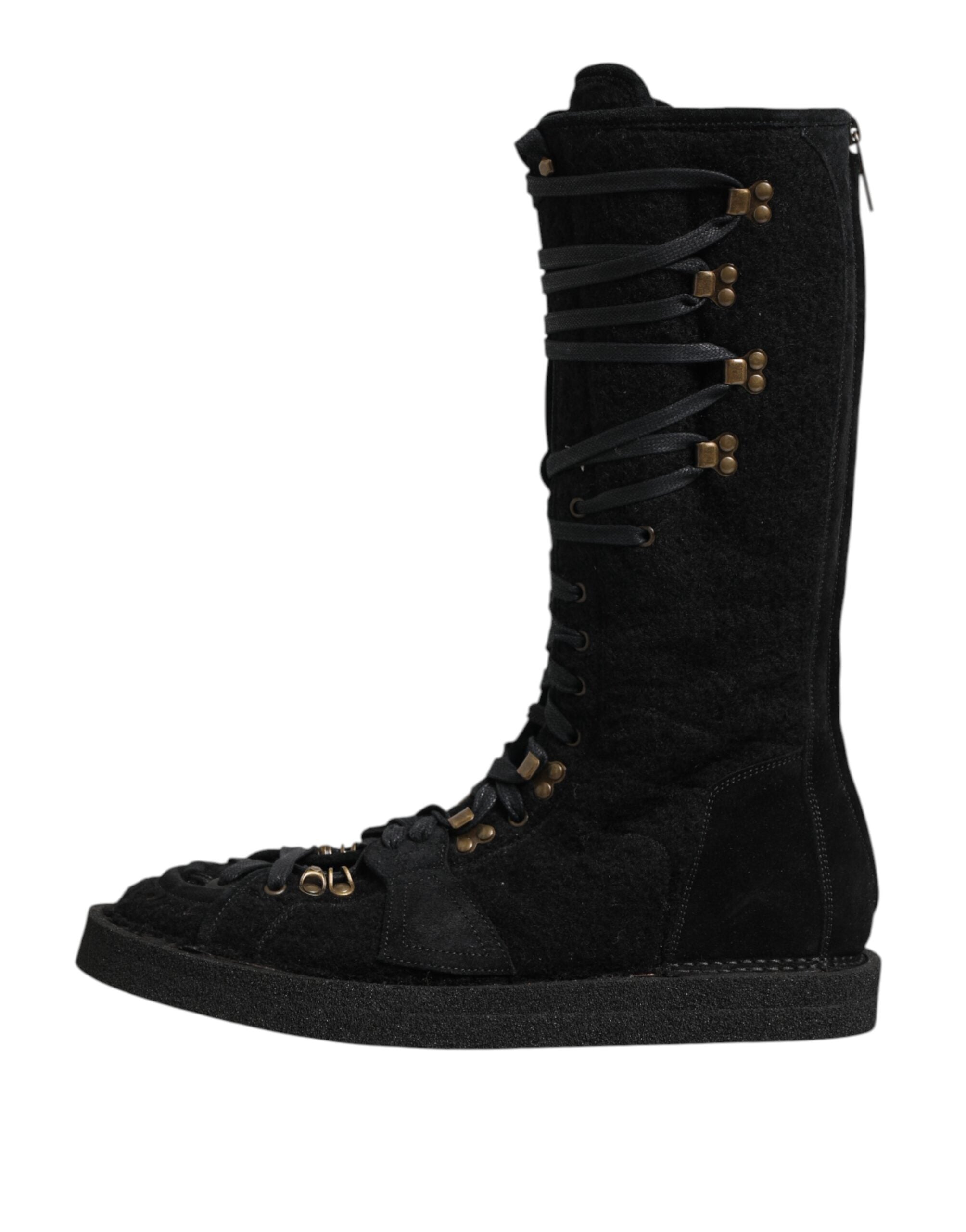 Dolce & Gabbana Black Alpaca Wool Suede Mid Calf Boots Shoes-7