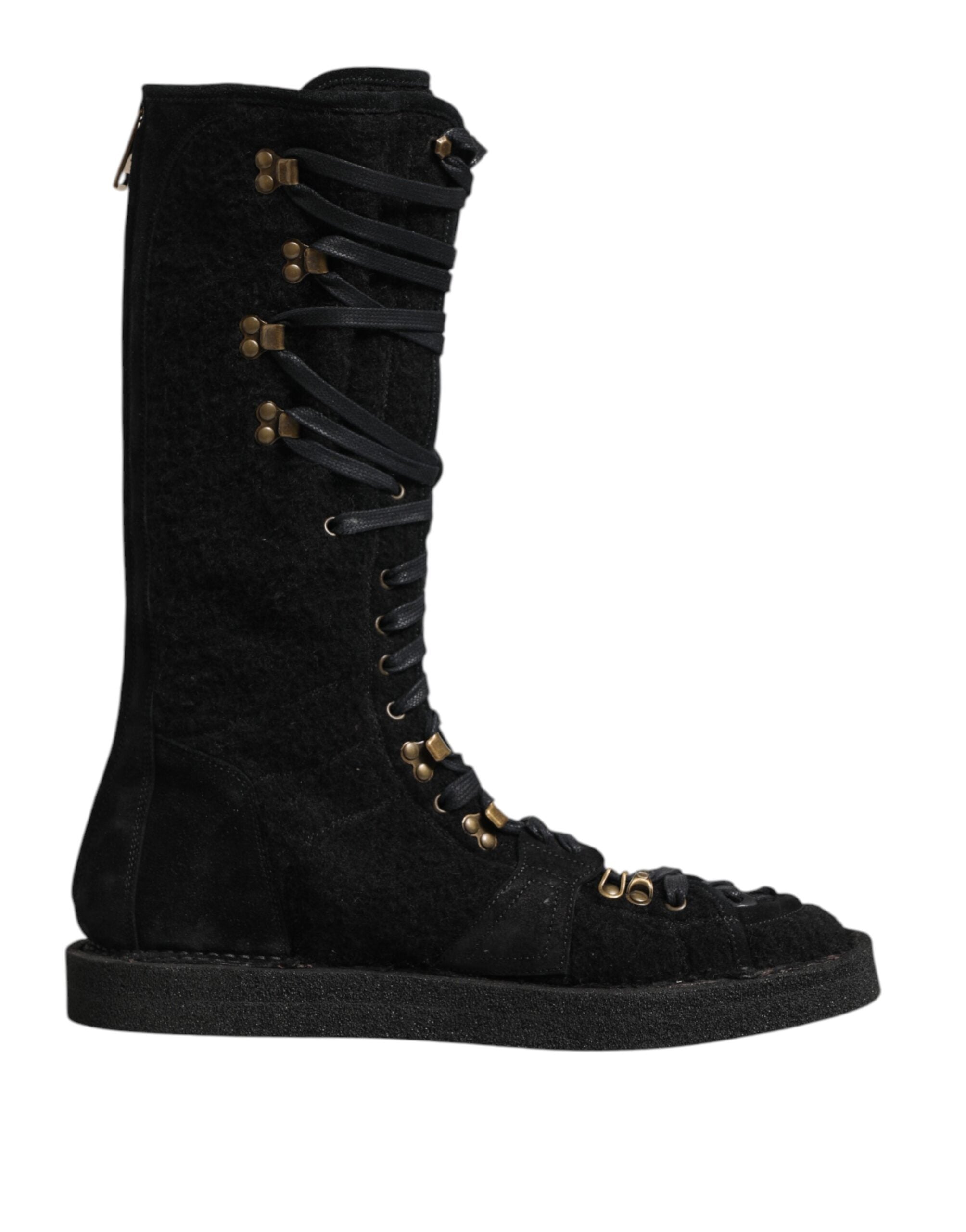 Dolce & Gabbana Black Alpaca Wool Suede Mid Calf Boots Shoes-1