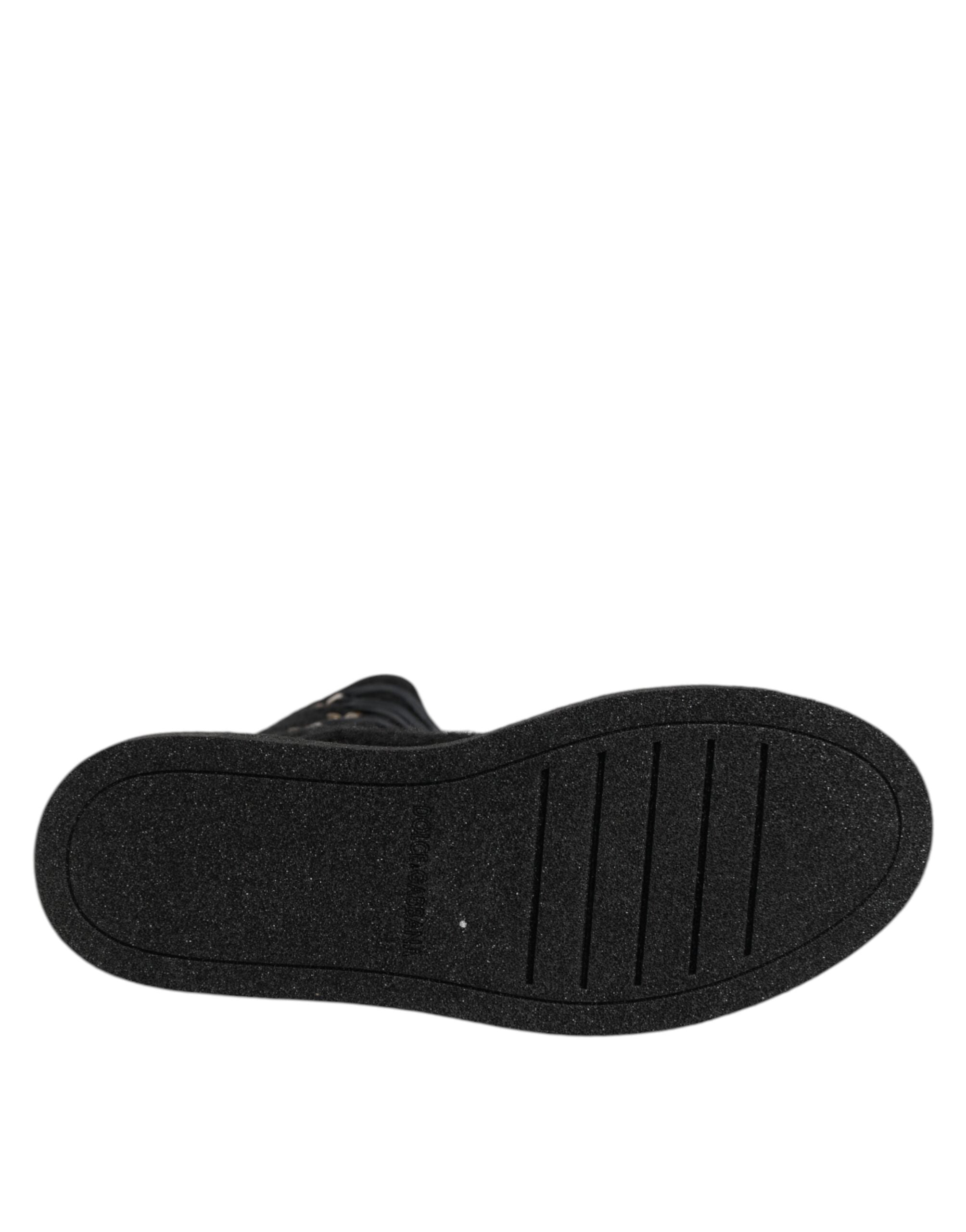Dolce & Gabbana Black Alpaca Wool Suede Mid Calf Boots Shoes-8