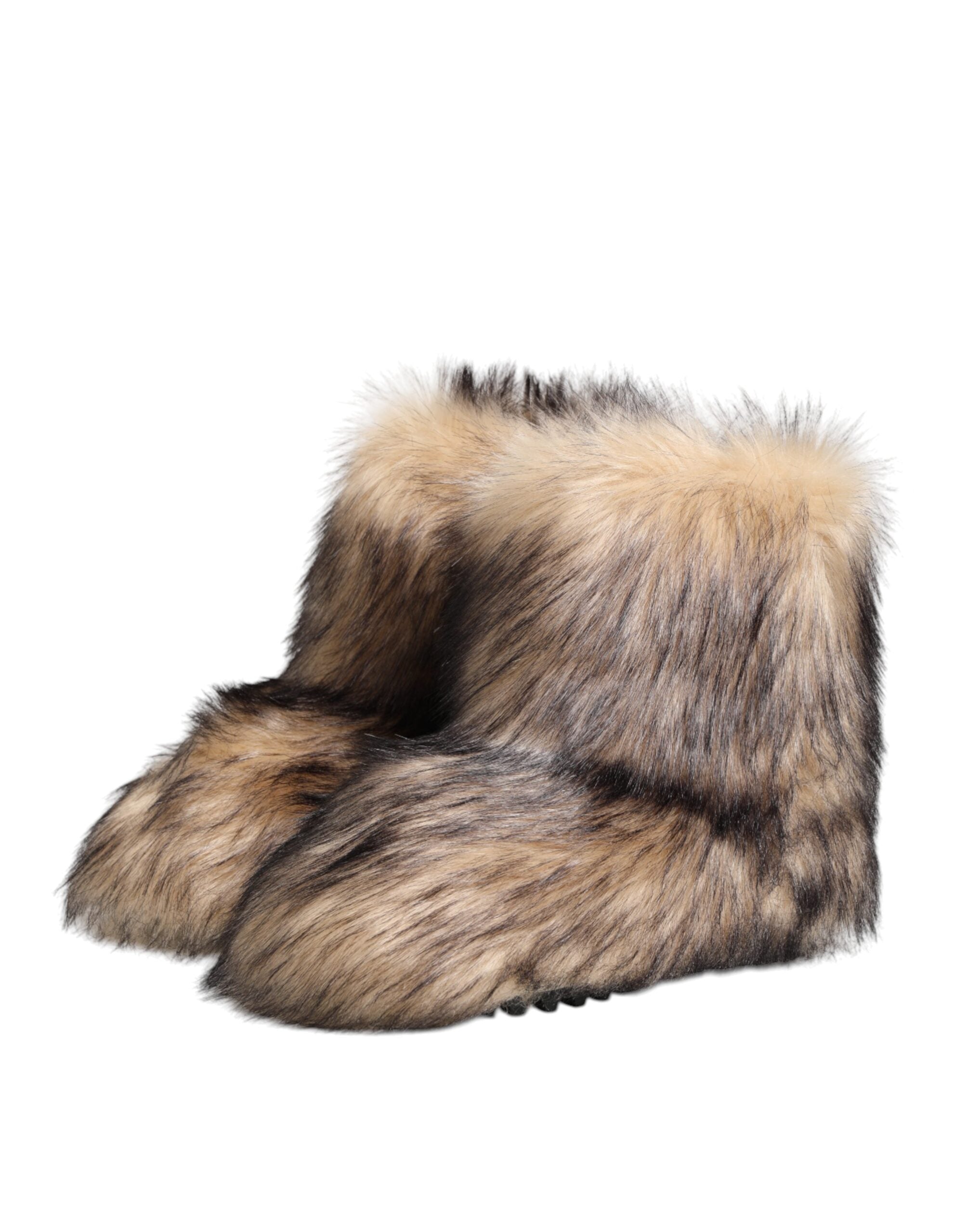Dolce & Gabbana Brown Faux Skim Fur Men's Short Boots Shoes-5