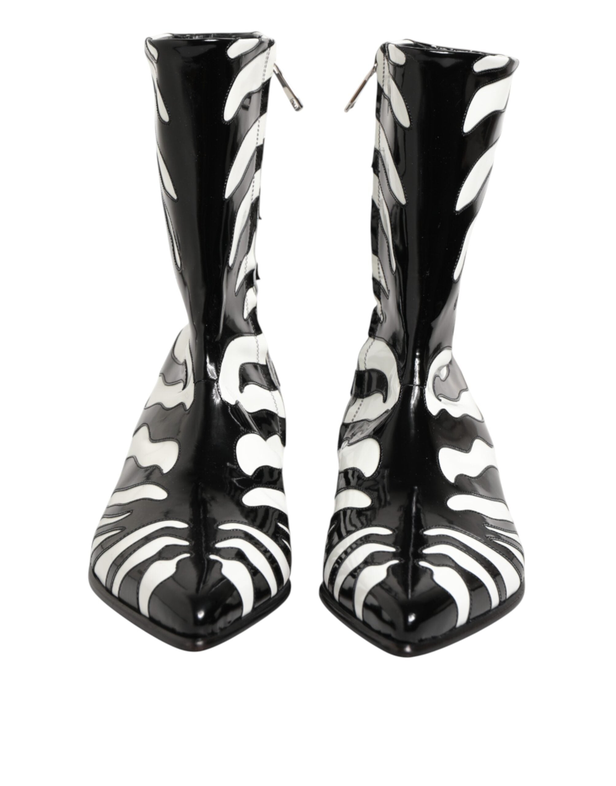 Dolce & Gabbana Black White Zebra Leather Mid Calf Boots Shoes-3