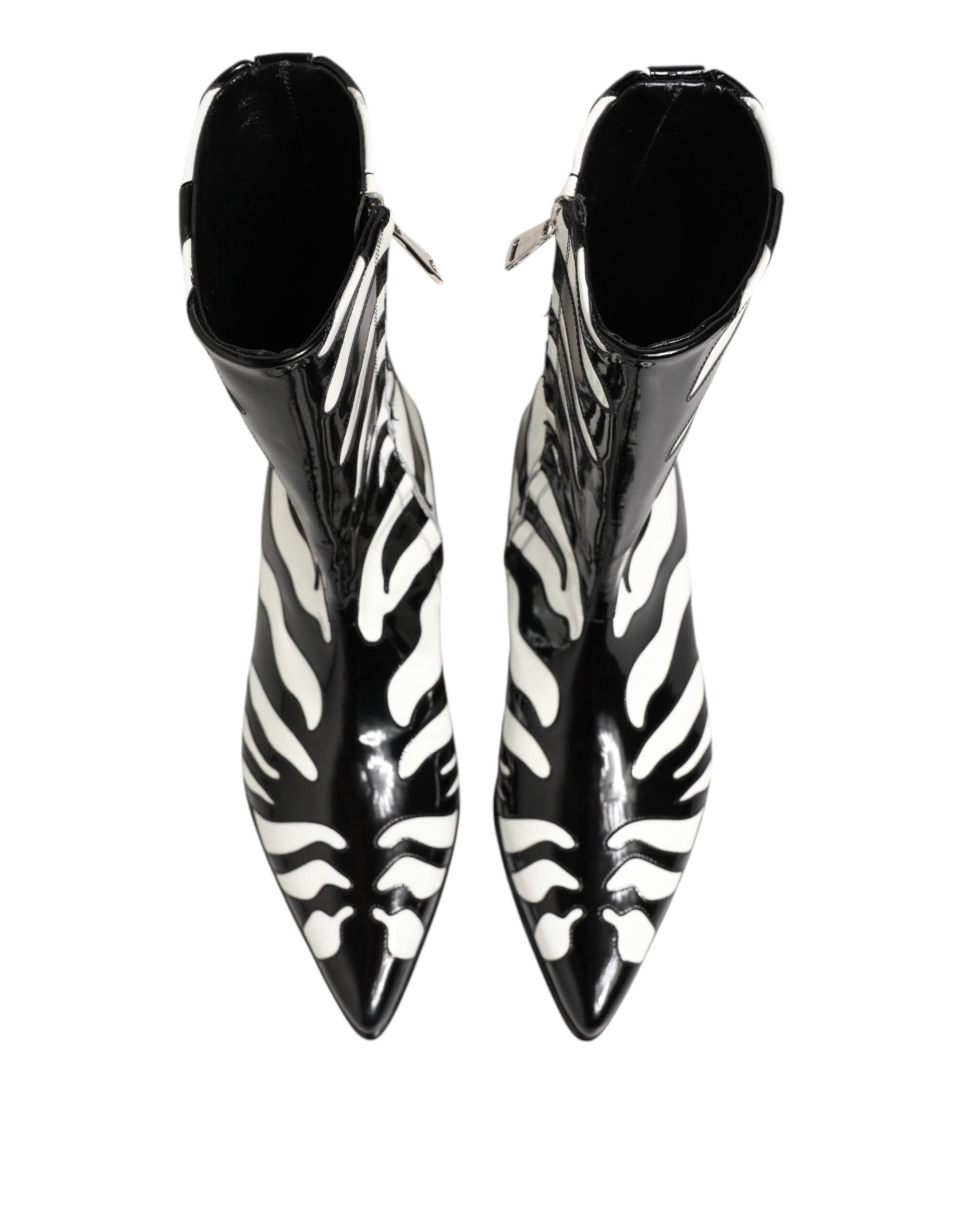 Dolce & Gabbana Black White Zebra Leather Mid Calf Boots Shoes-4