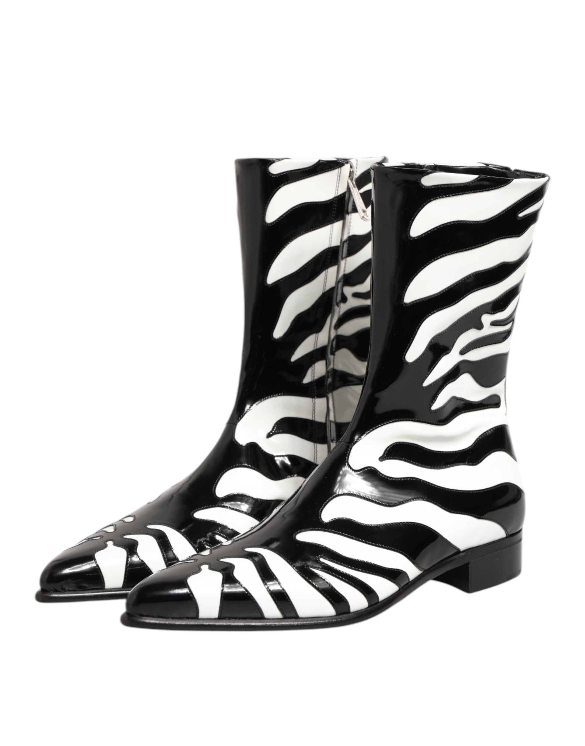 Dolce & Gabbana Black White Zebra Leather Mid Calf Boots Shoes-5