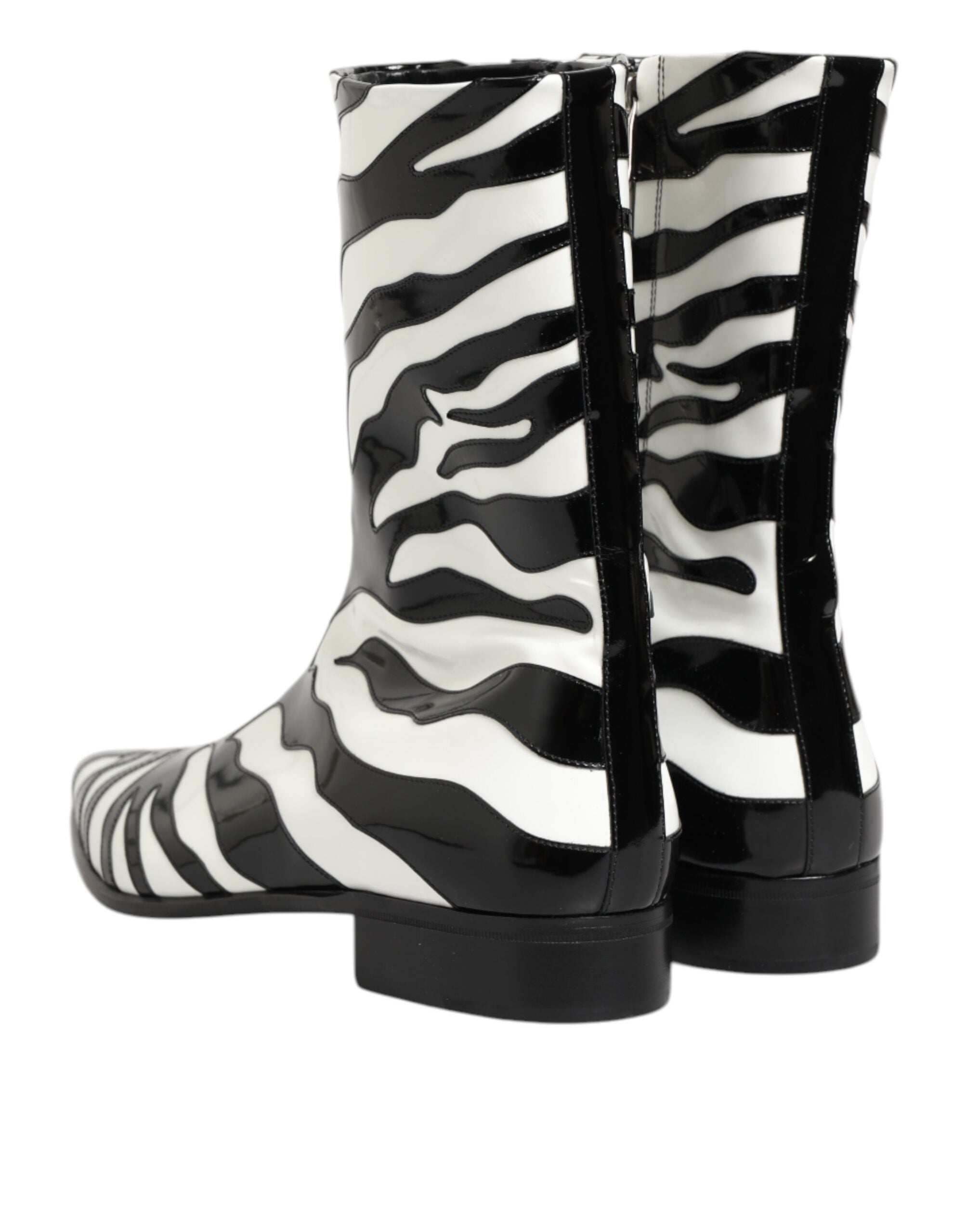 Dolce & Gabbana Black White Zebra Leather Mid Calf Boots Shoes-6