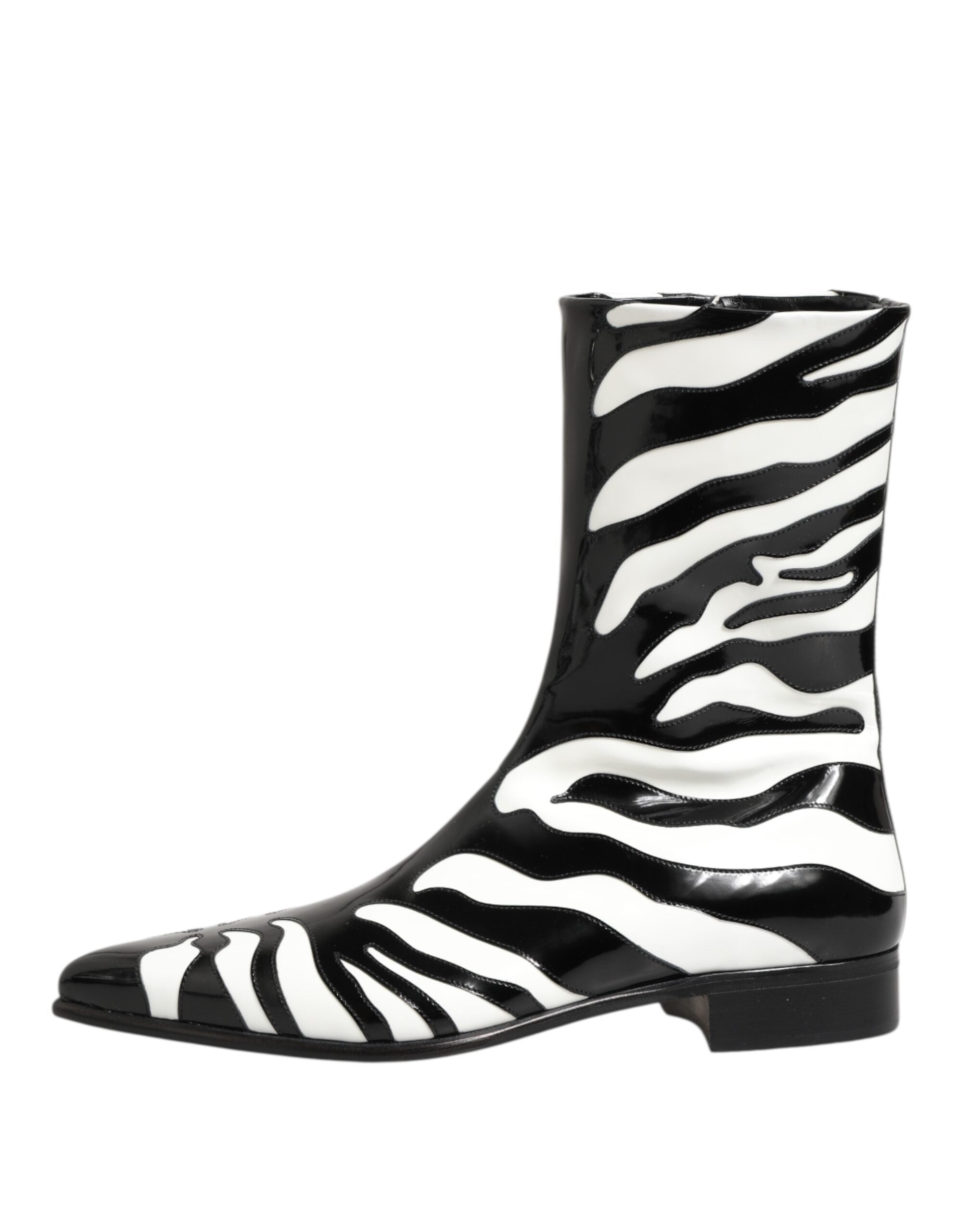 Dolce & Gabbana Black White Zebra Leather Mid Calf Boots Shoes-7