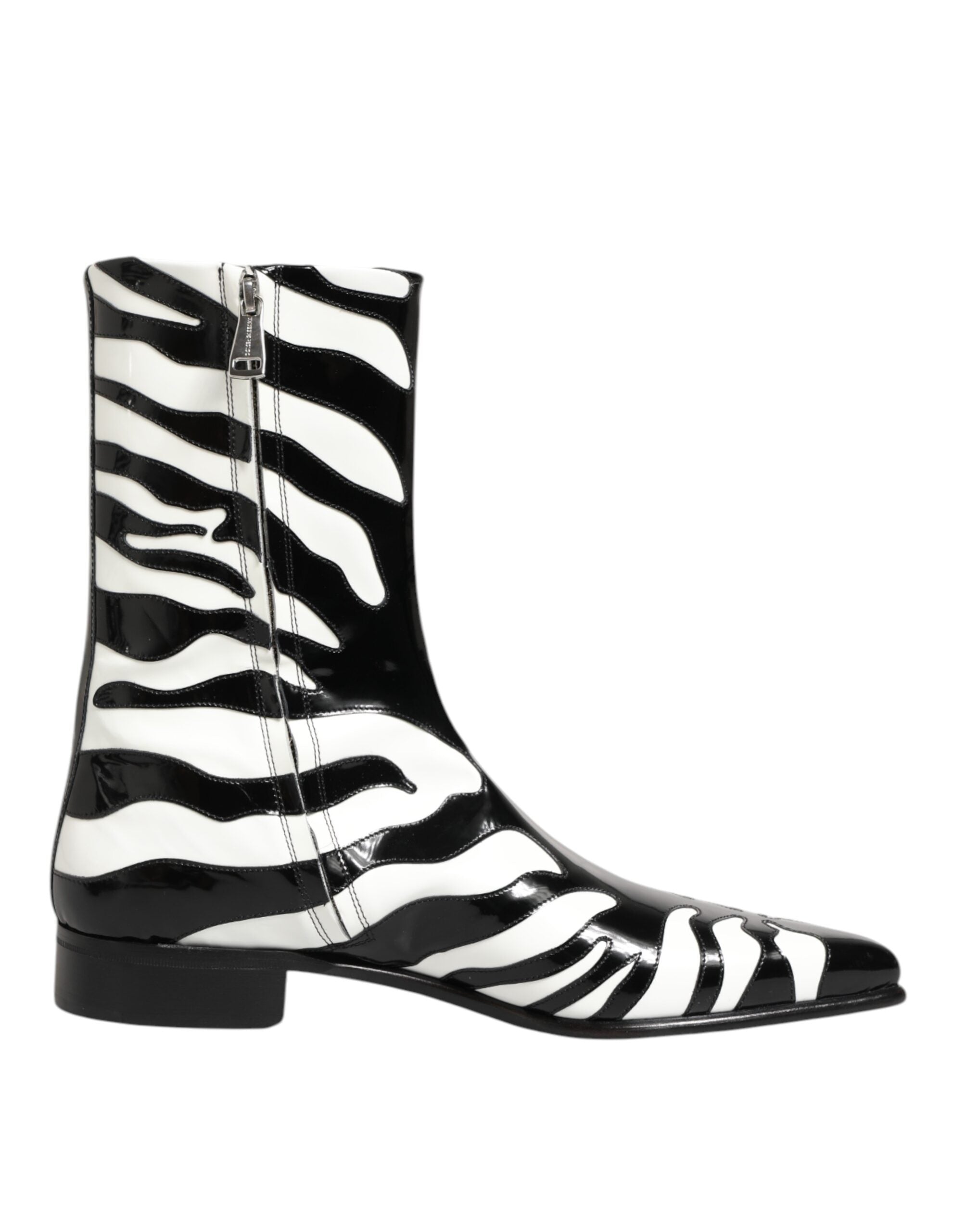 Dolce & Gabbana Black White Zebra Leather Mid Calf Boots Shoes-2