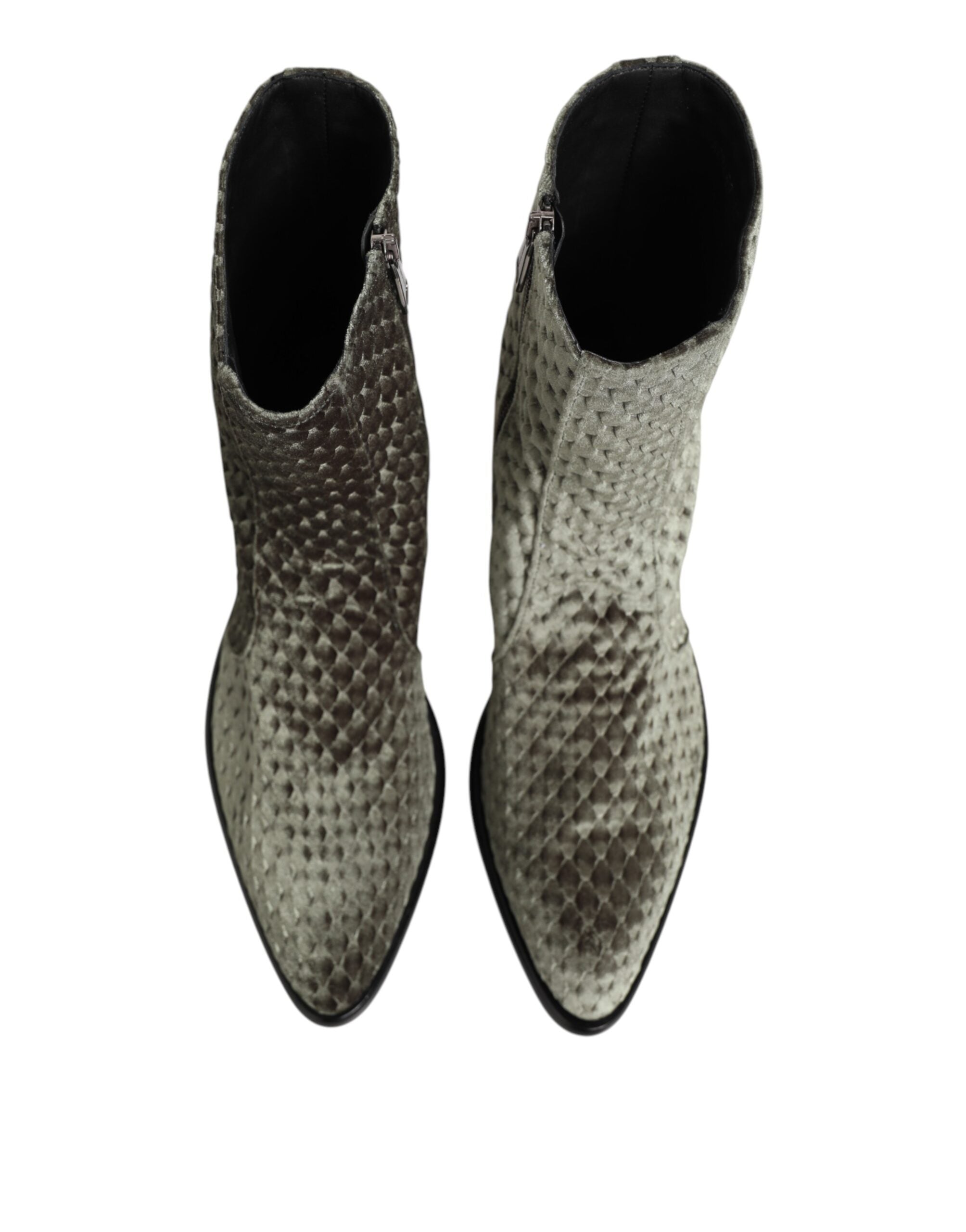 Dolce & Gabbana Grey Cotton Velvet Mid Calf Short Boots Shoes-4
