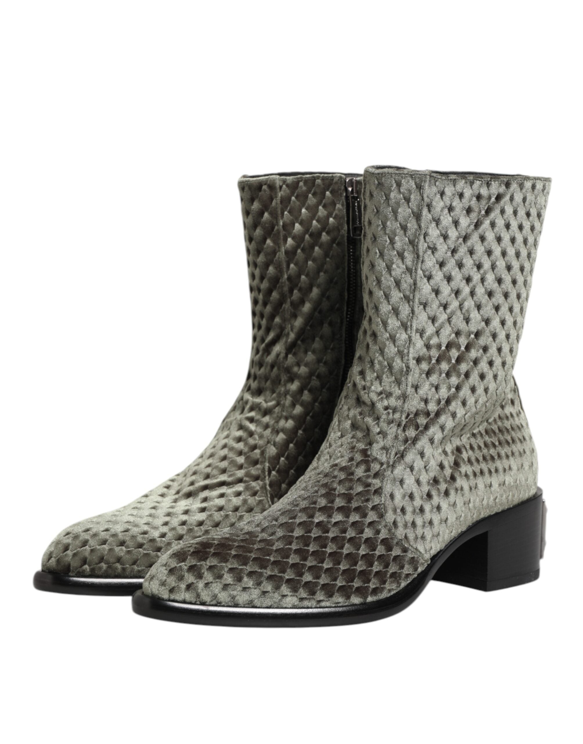 Dolce & Gabbana Grey Cotton Velvet Mid Calf Short Boots Shoes-5