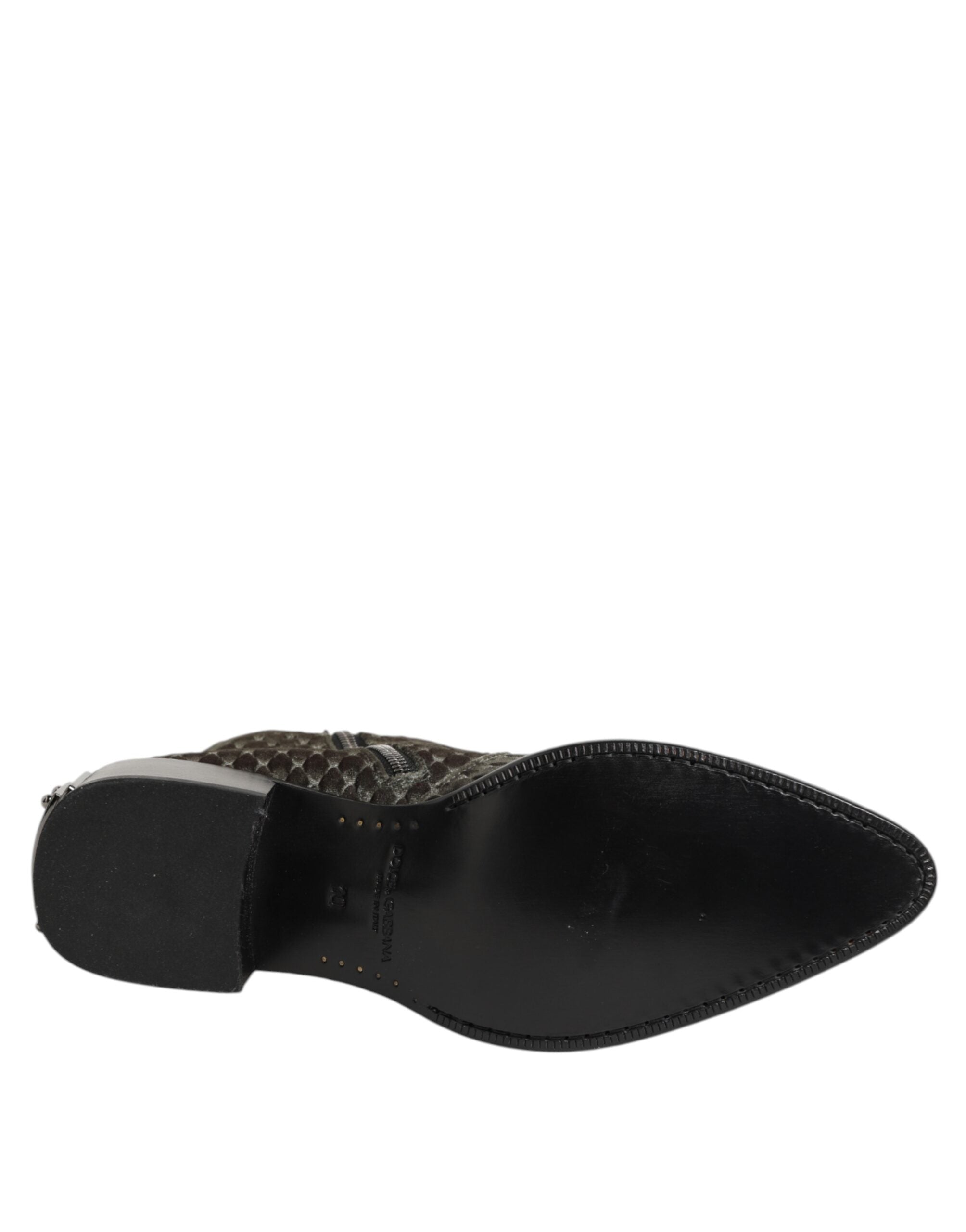 Dolce & Gabbana Grey Cotton Velvet Mid Calf Short Boots Shoes-8