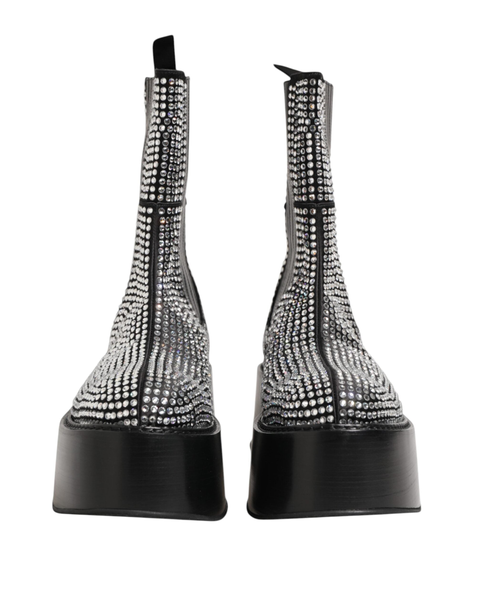 Botas cortas de media pantorrilla con cristales y diamantes de imitación negros de Dolce & Gabbana-3