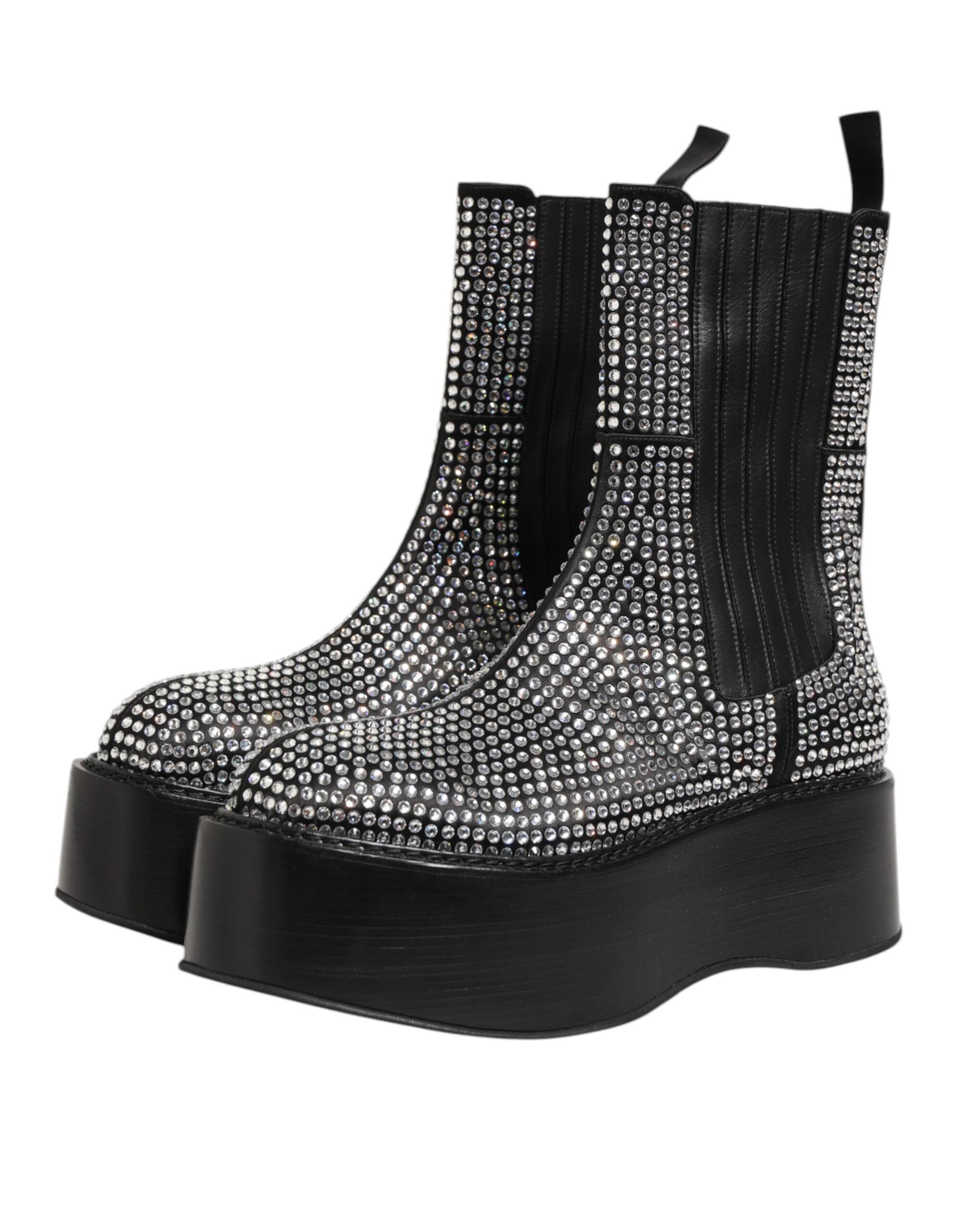 Botas cortas de media pantorrilla con cristales y diamantes de imitación negros de Dolce & Gabbana-5