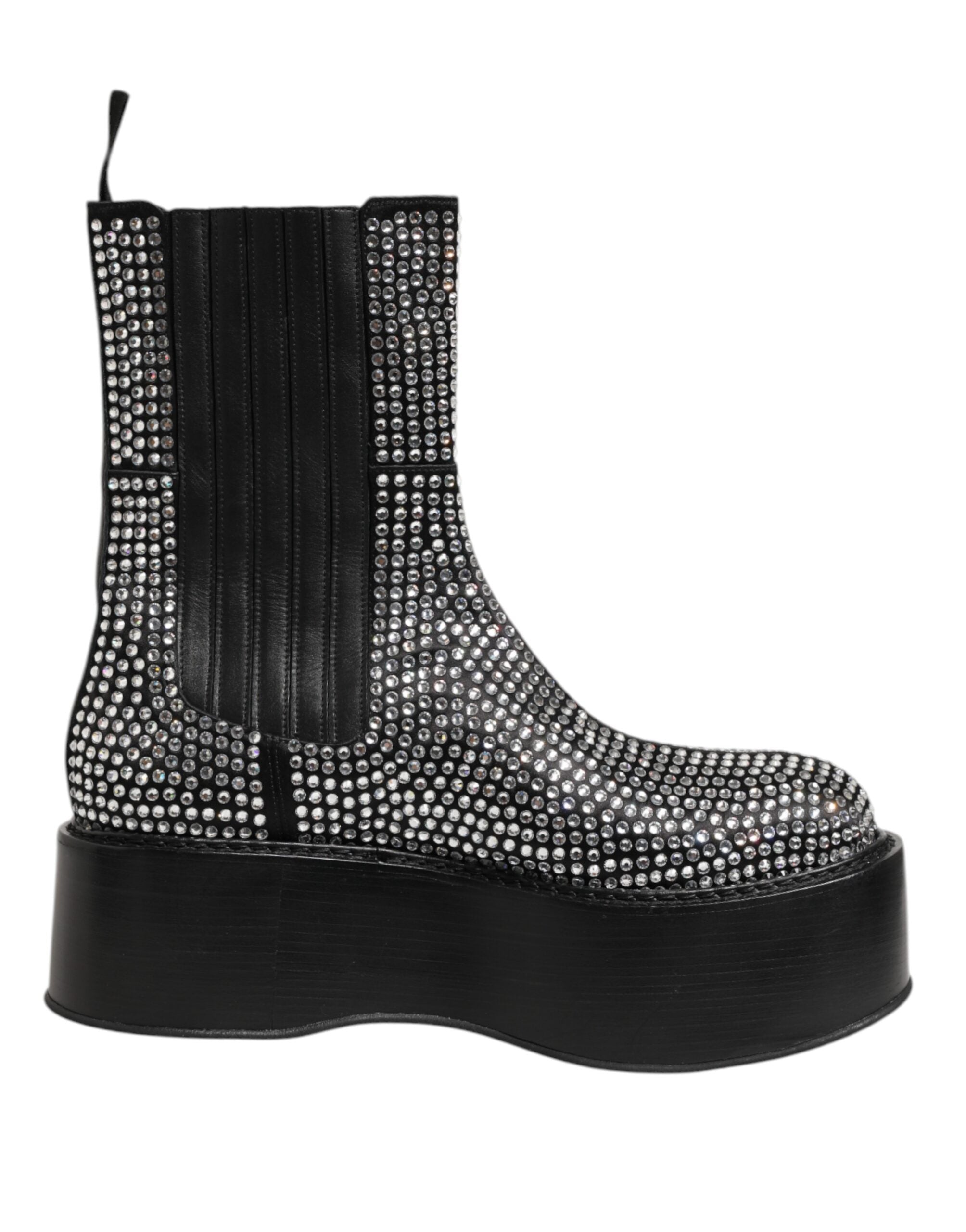 Botas cortas de media pantorrilla con cristales y diamantes de imitación negros de Dolce & Gabbana-2
