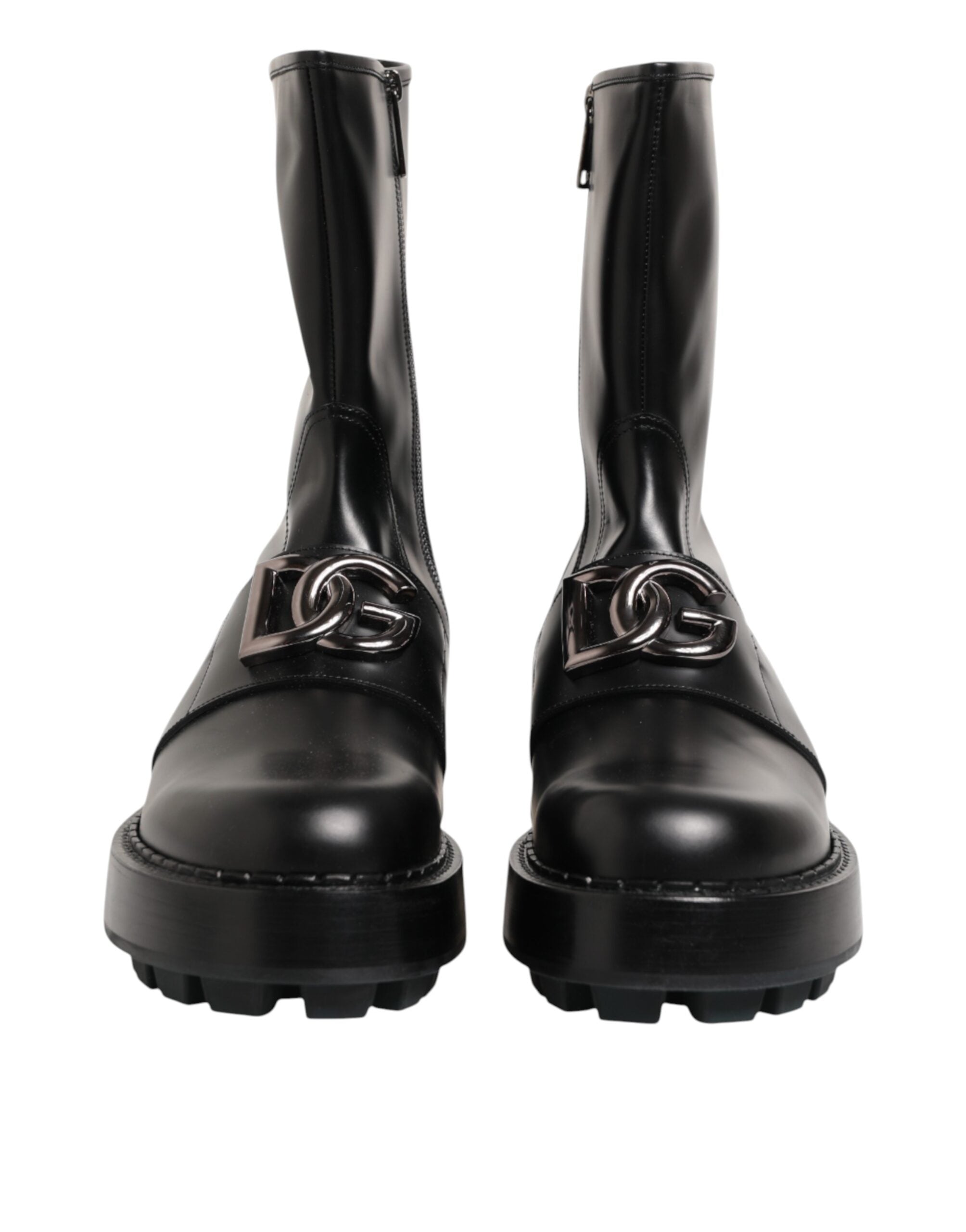 Botas moteras de media pantorrilla con placa del logotipo en negro de Dolce & Gabbana-3