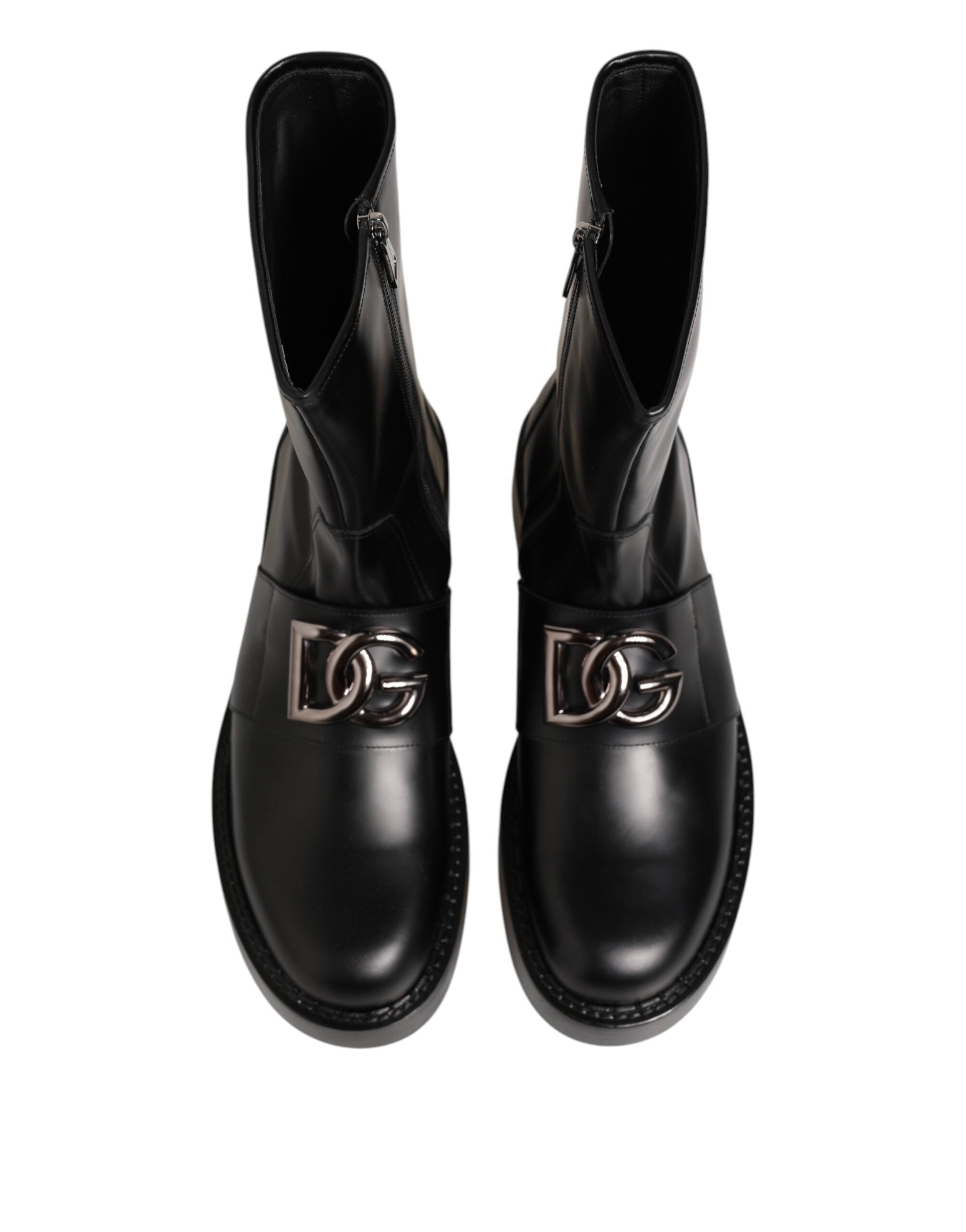 Botas moteras de media pantorrilla con placa del logotipo en negro de Dolce & Gabbana-4
