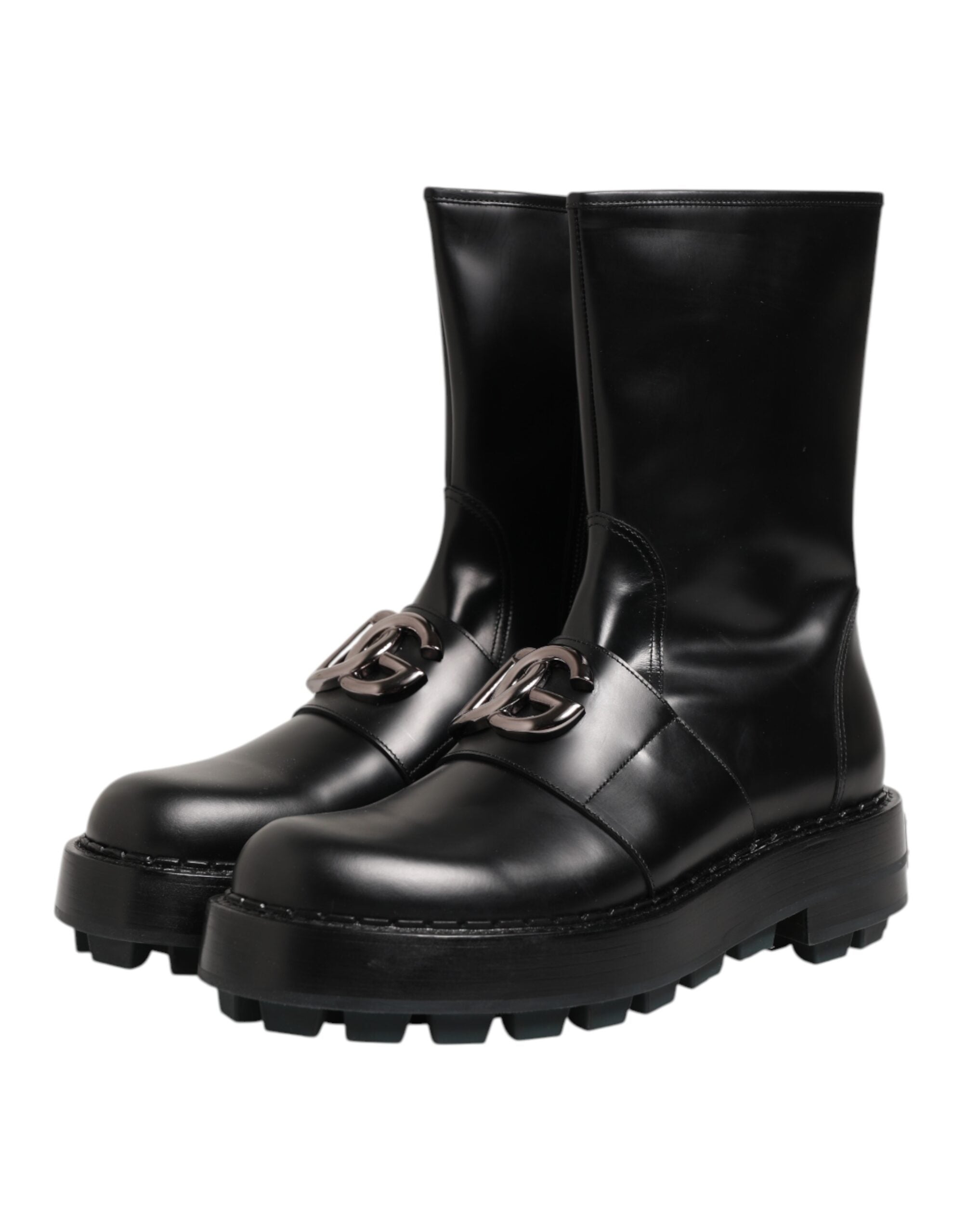 Botas moteras de media pantorrilla con placa del logotipo en negro de Dolce & Gabbana-5