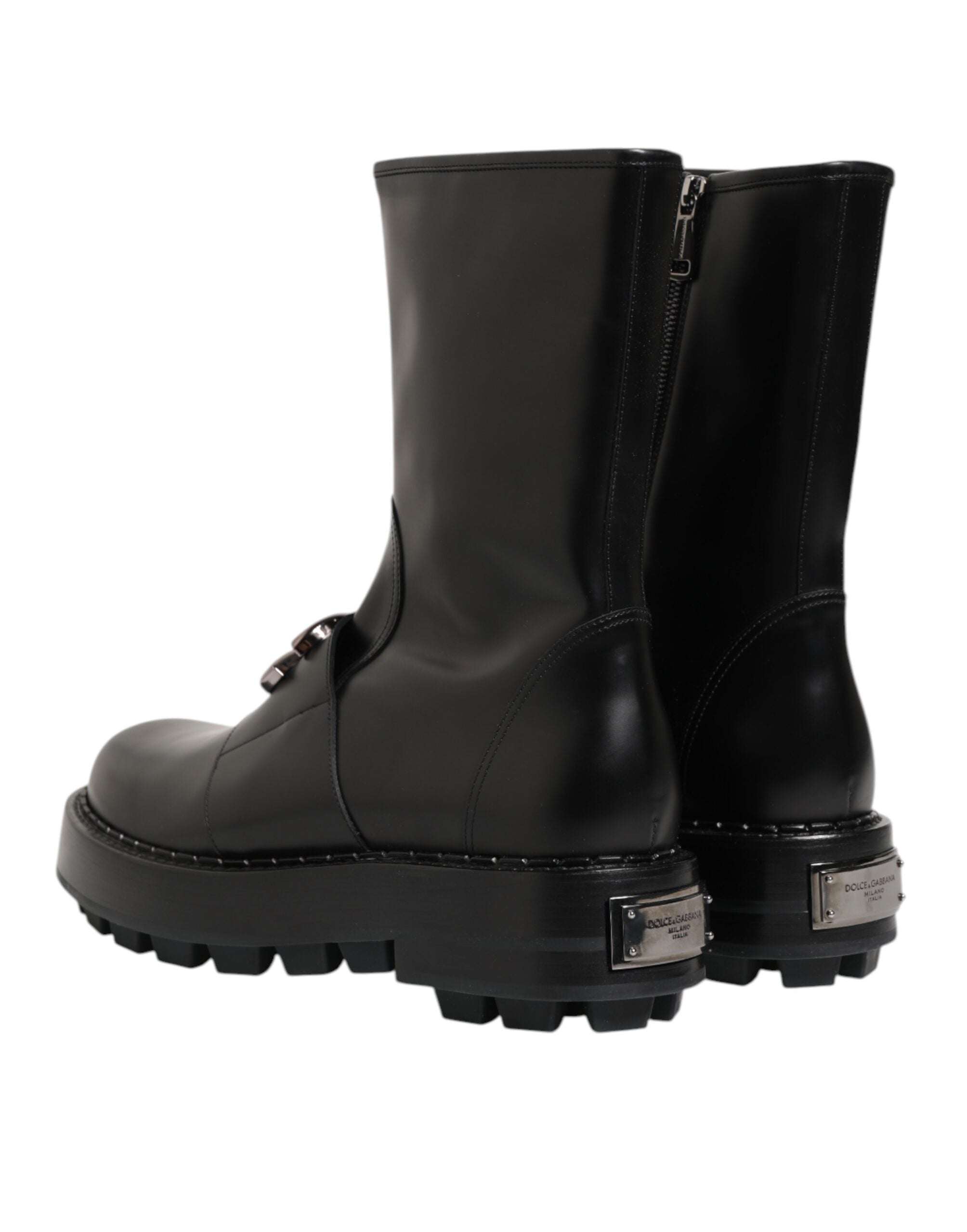 Botas moteras de media pantorrilla con placa del logotipo en negro de Dolce & Gabbana-6