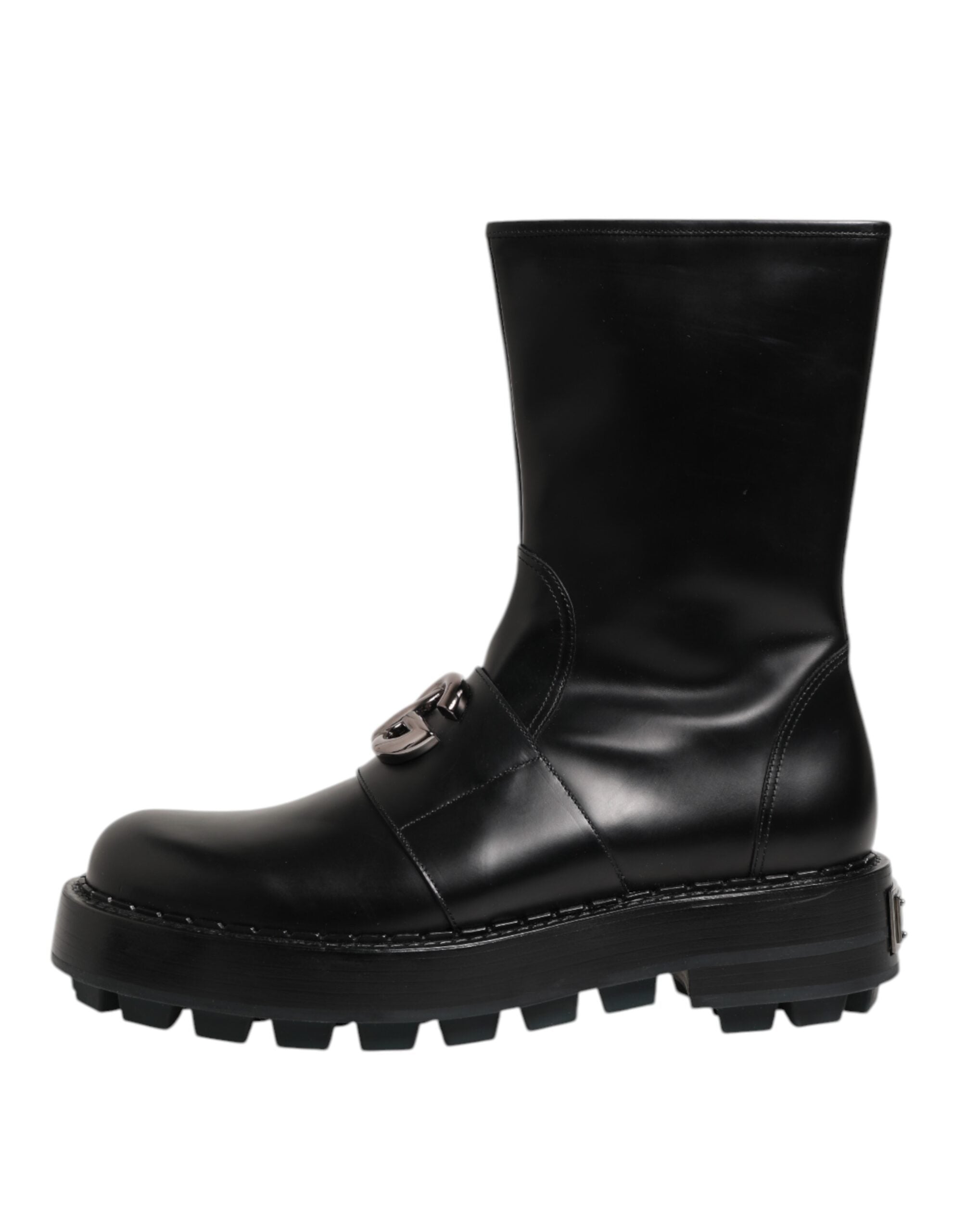 Botas moteras de media pantorrilla con placa del logotipo en negro de Dolce & Gabbana-7