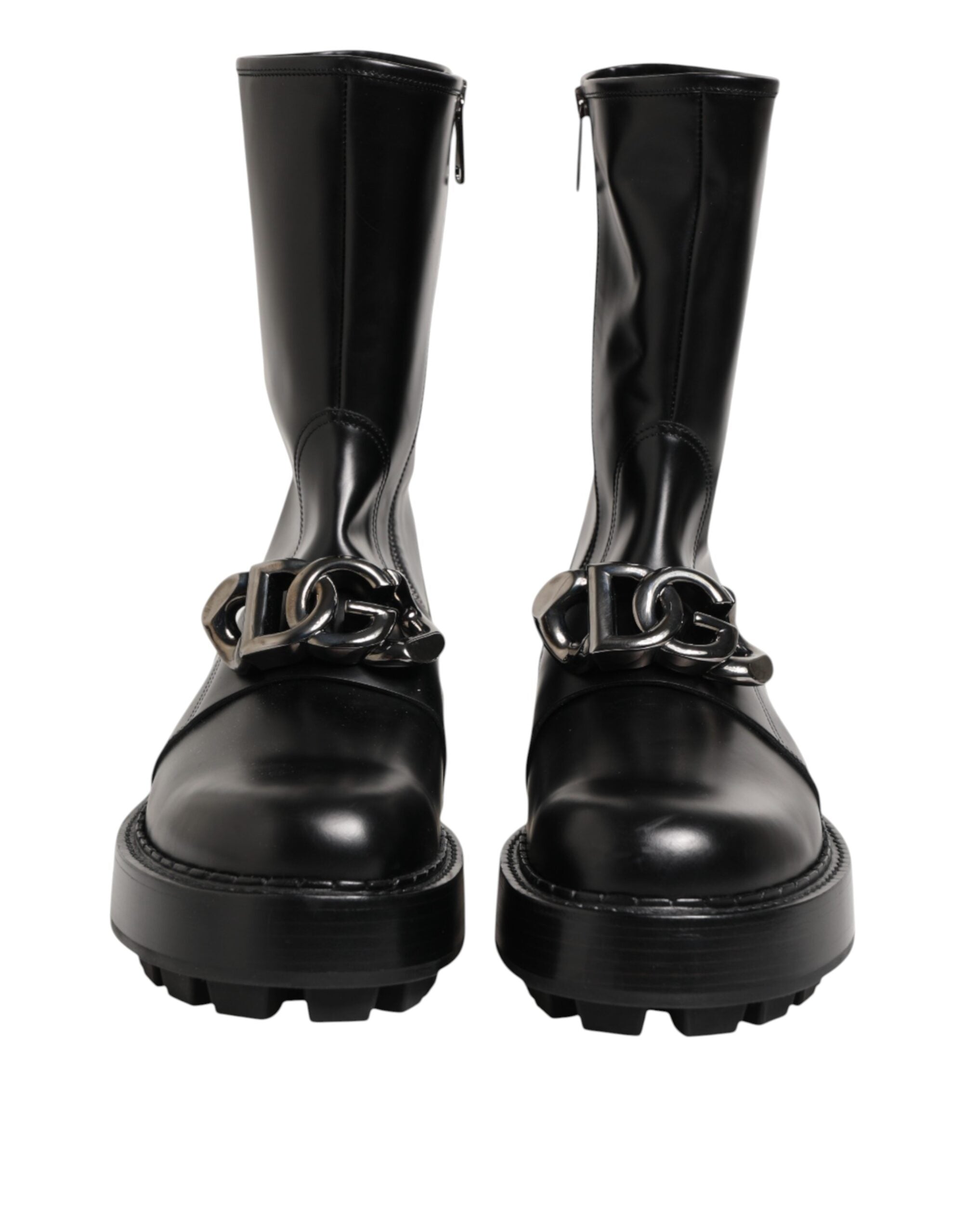 Dolce & Gabbana Schwarze Logo-Plakette Mid Calf Biker Boots Schuhe-3