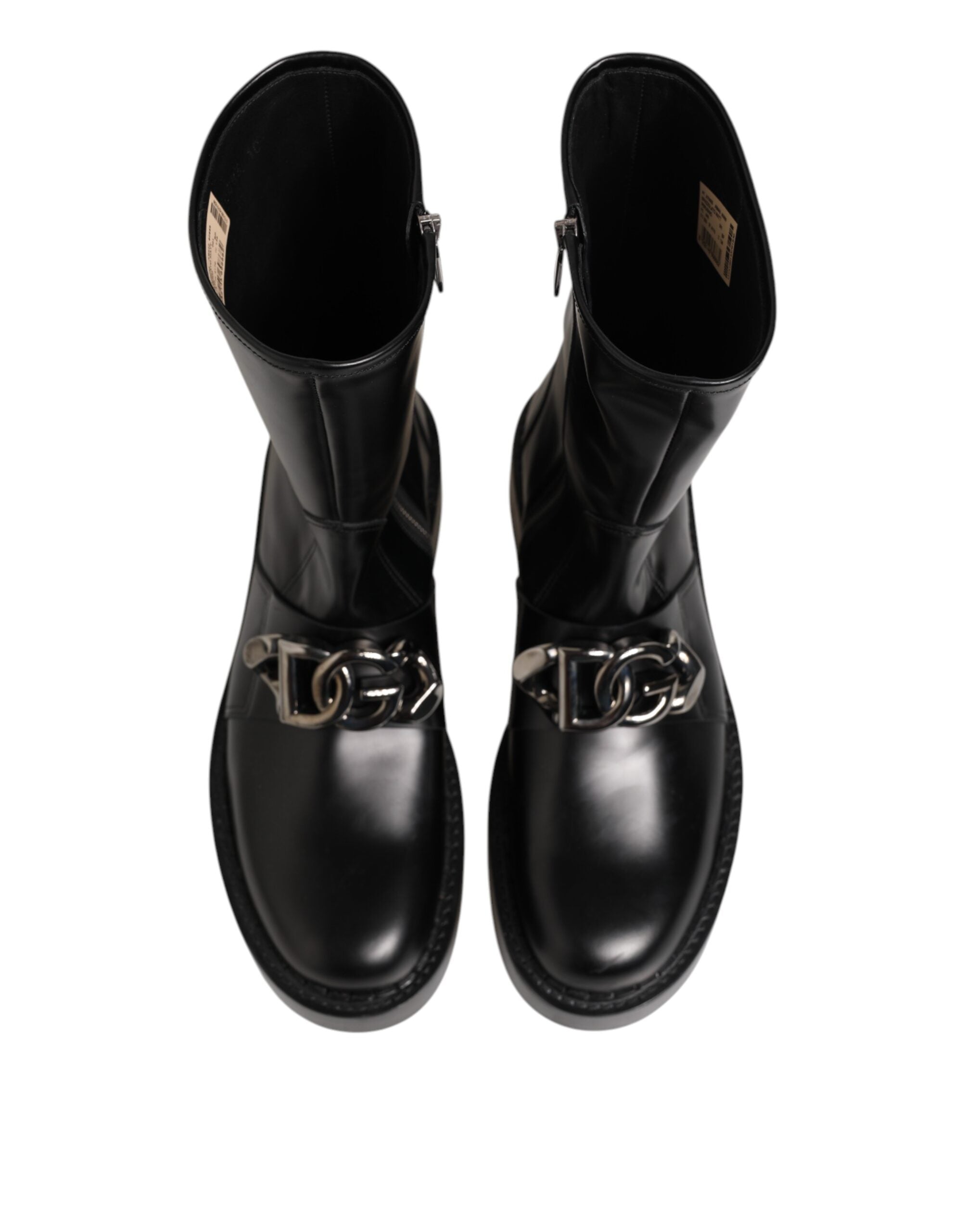 Dolce & Gabbana Schwarze Logo-Plakette Mid Calf Biker Boots Schuhe-4