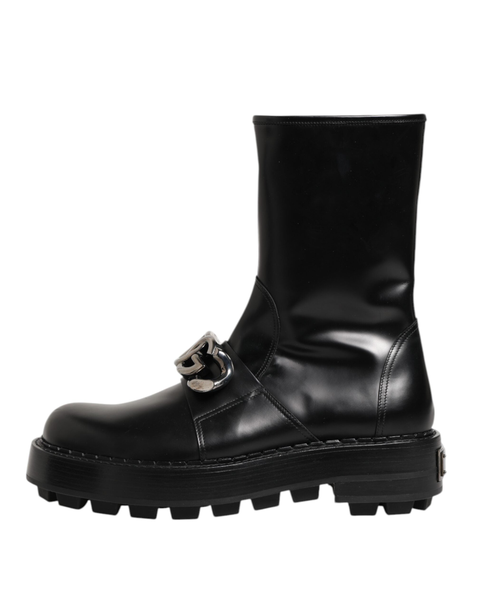 Dolce & Gabbana Schwarze Logo-Plakette Mid Calf Biker Boots Schuhe-7