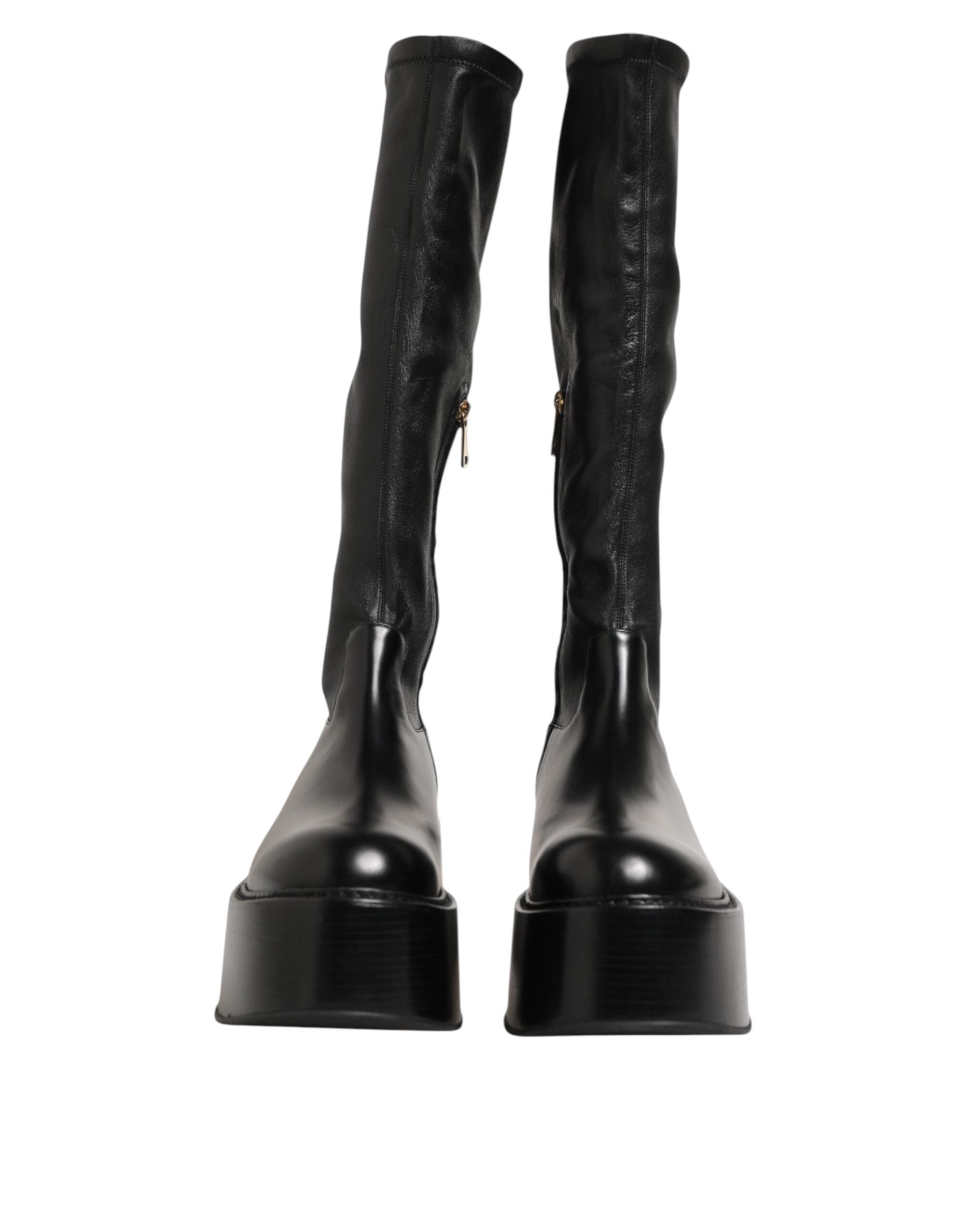Dolce & Gabbana Schwarzes Logo Plaque Over The Calf Stiefel Schuhe-4