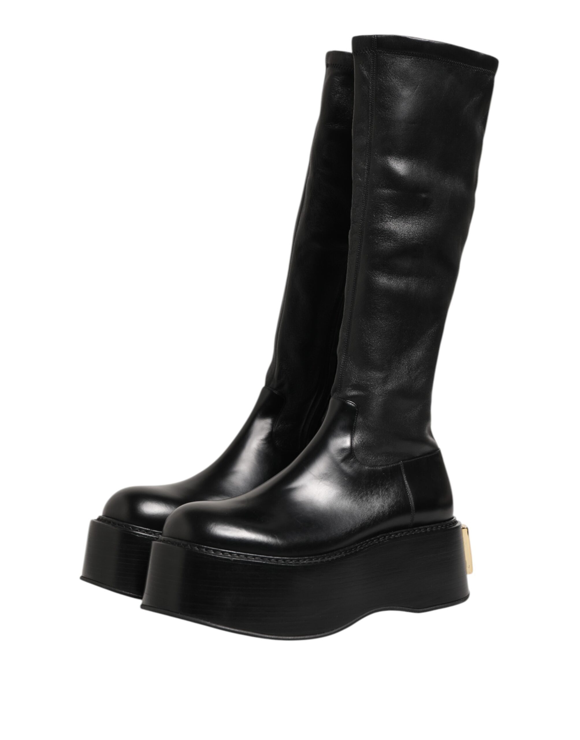 Dolce & Gabbana Schwarzes Logo Plaque Over The Calf Stiefel Schuhe-5